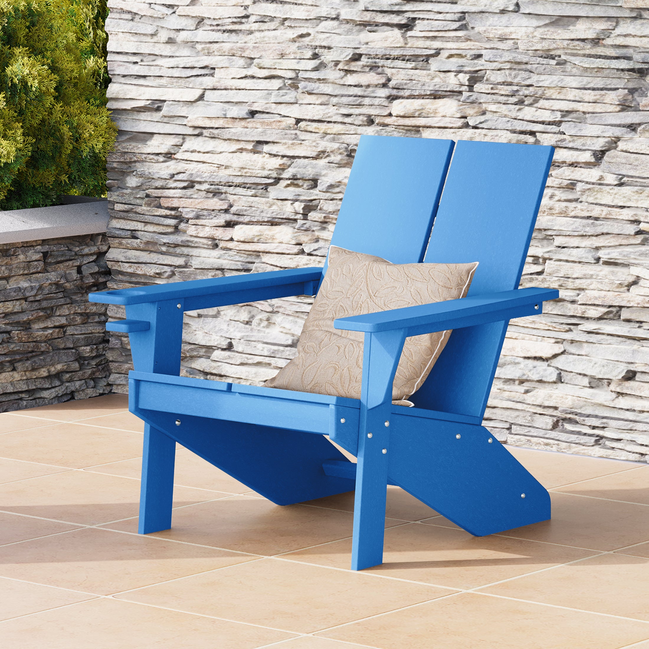Seaview Outdoor HDPE Modern Adirondack Chair with Cup Holder