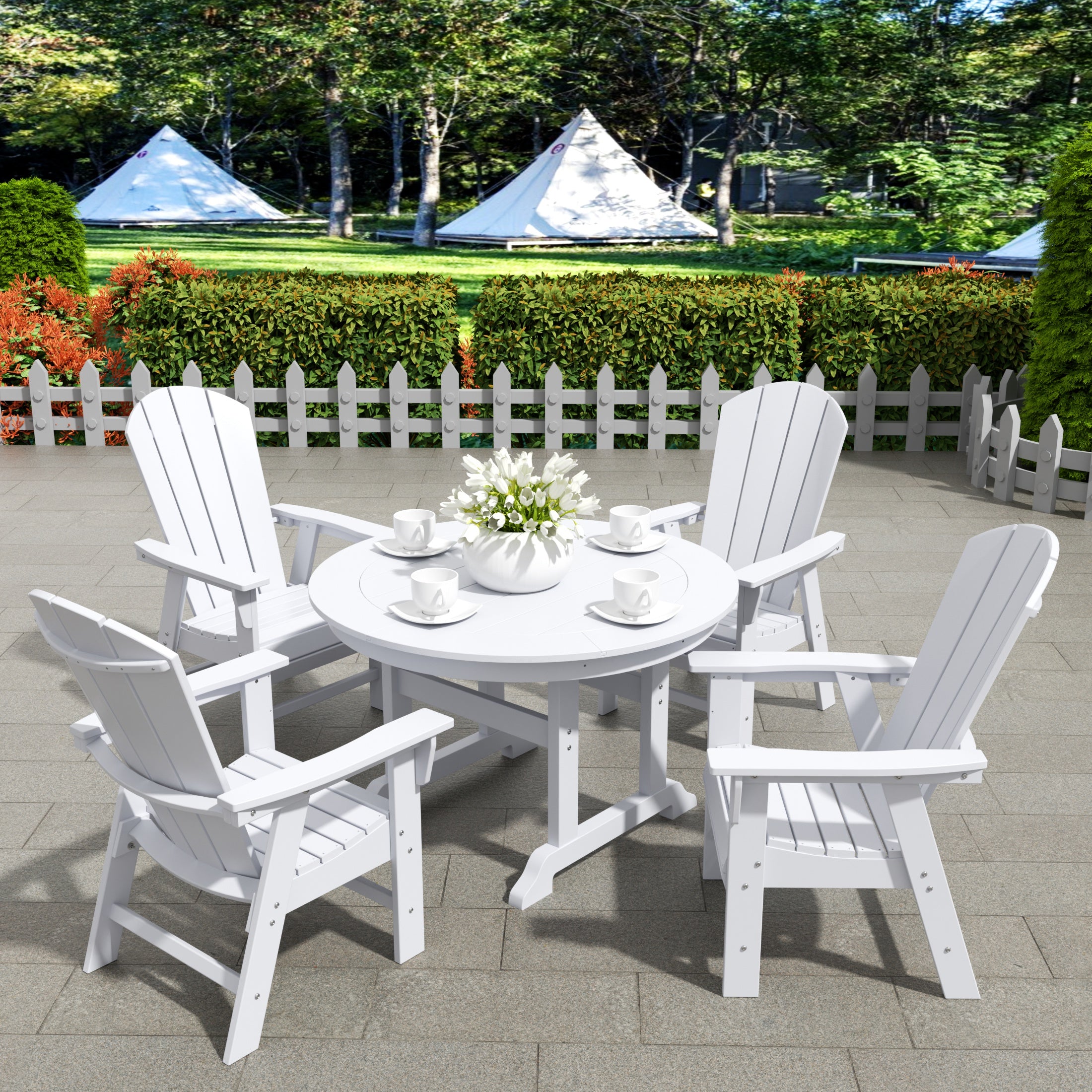 Paradise 5 Piece Outdoor Patio Dining Round Table and Curved Back Armchair Set