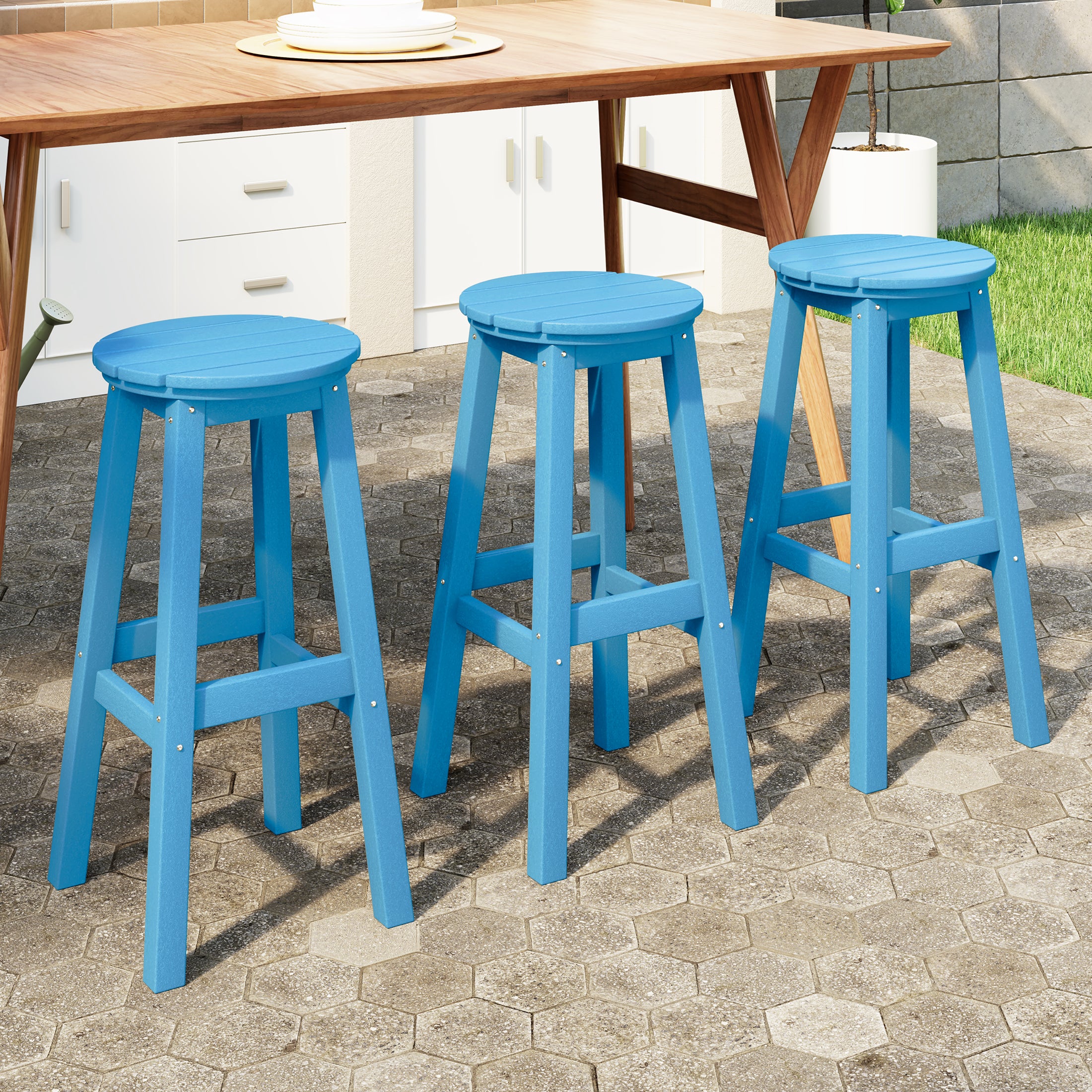 Paradise 29" HDPE Outdoor Patio Round Bar Stool Set of 3