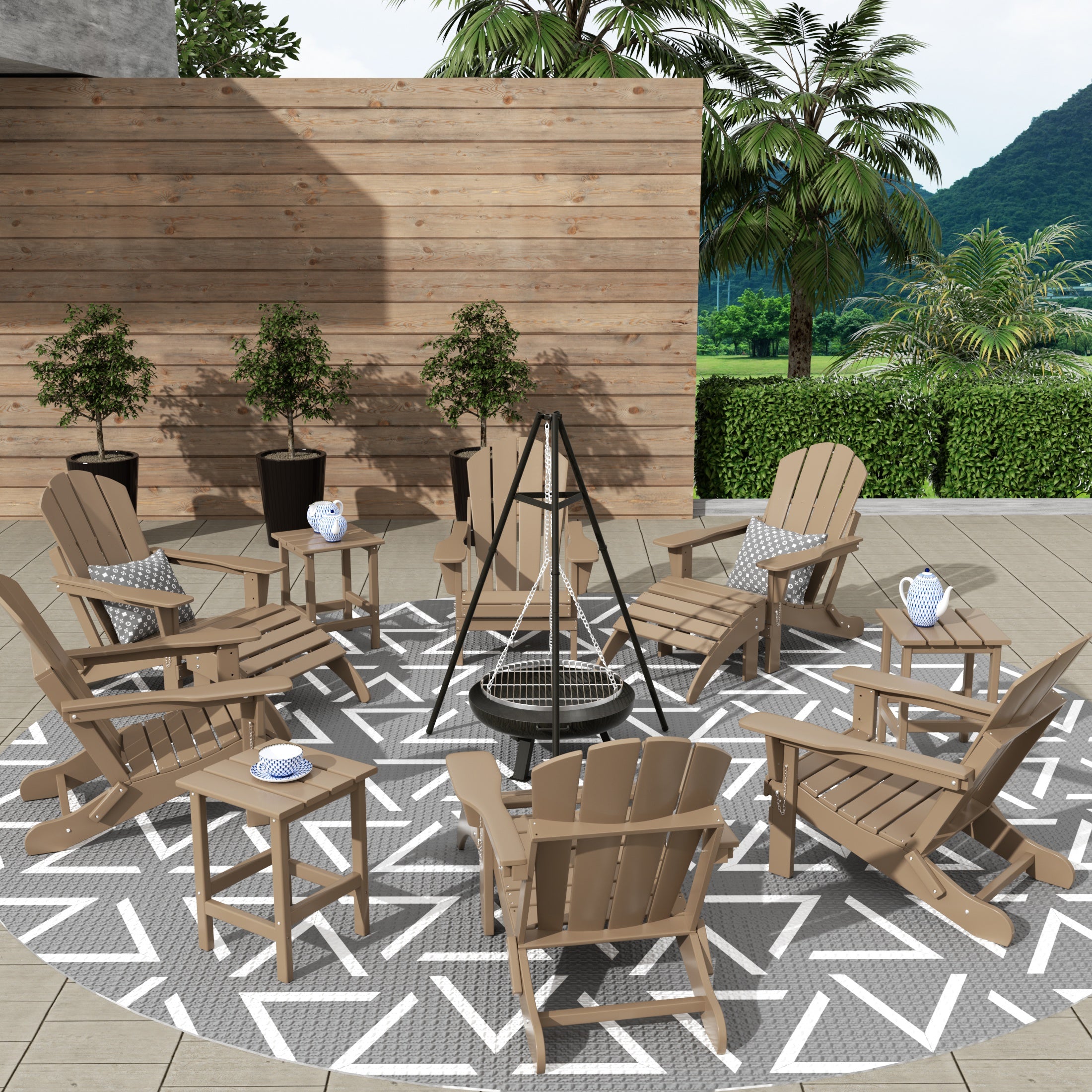 Paradise 12-Piece Outdoor Folding Poly Adirondack Chair With Ottoman And Side Table
