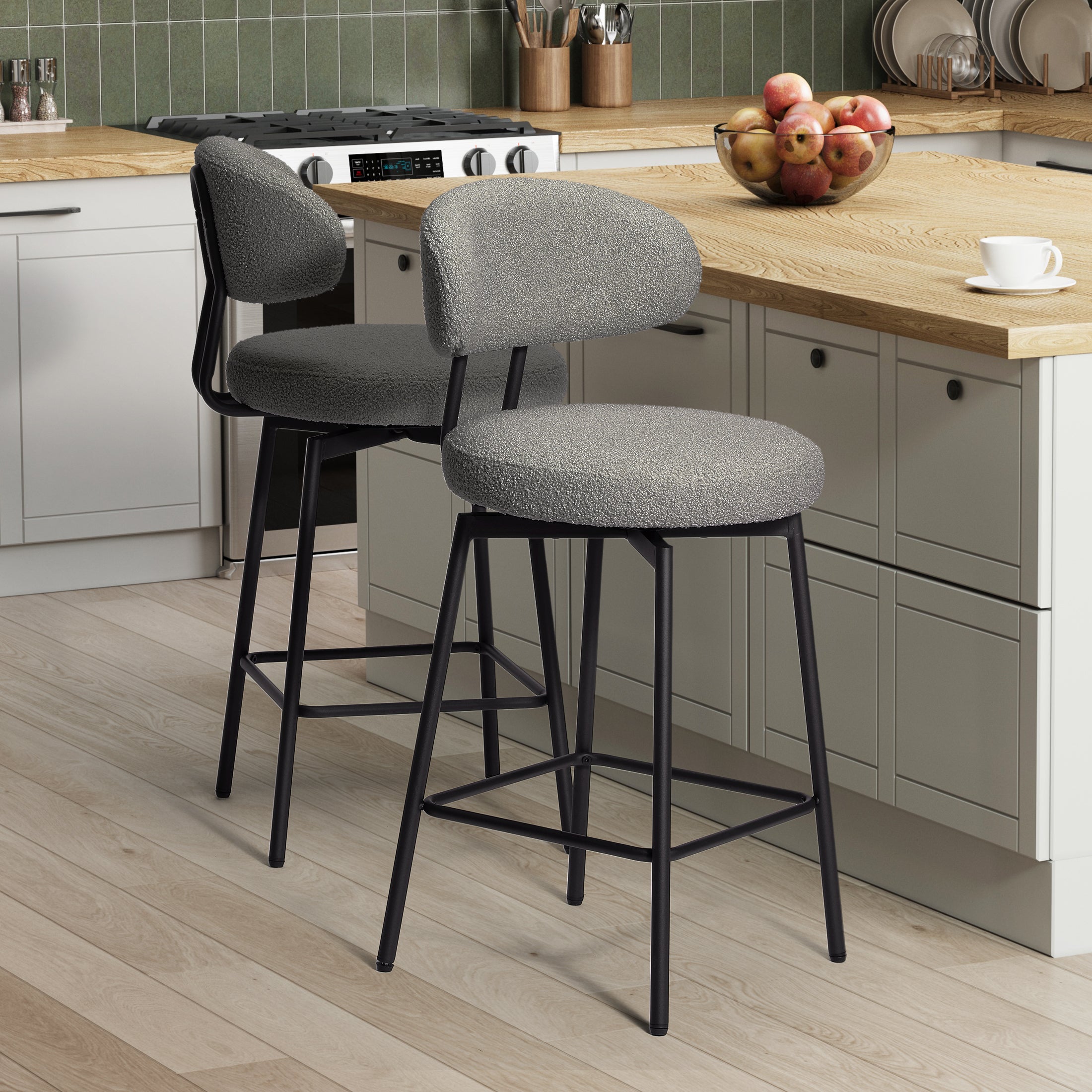 Celine Modern Upholstered Sherpa Fabric Counter Height Bar Stools with Back (Set of 2)