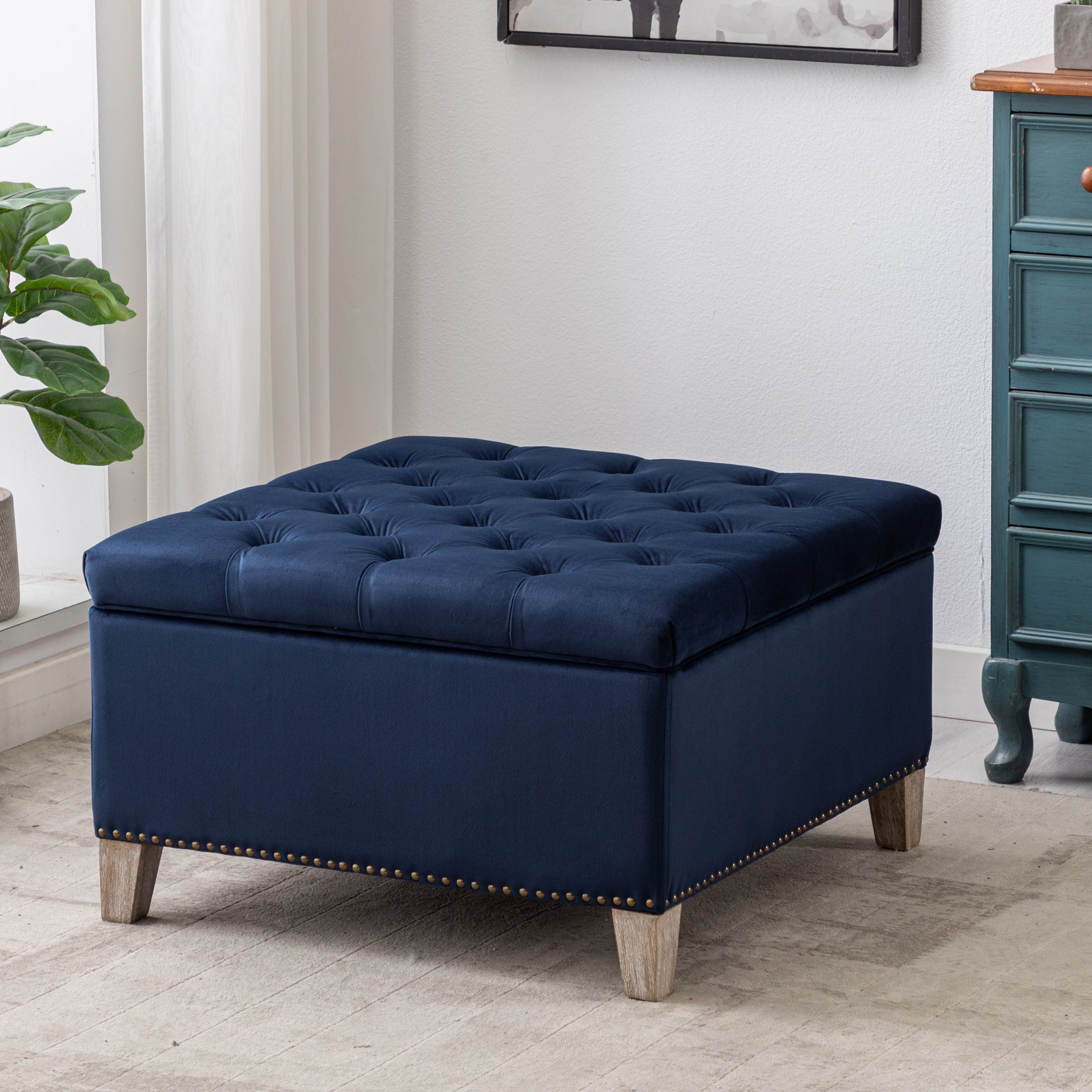 Hank Square Velvet Tufted Storage Ottoman