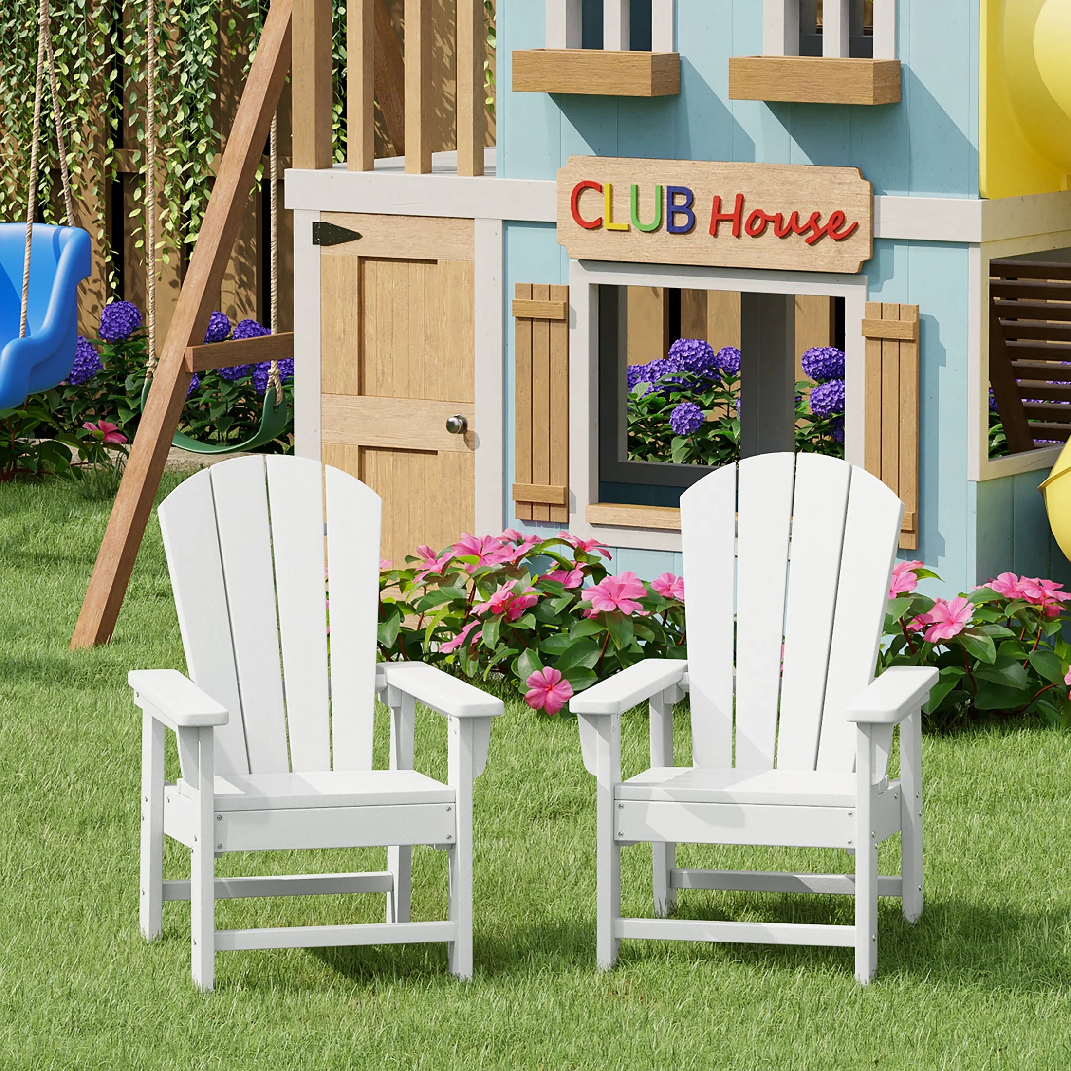 Paradise Kids Outdoor Adirondack Plastic Patio Chair (Set of 2)