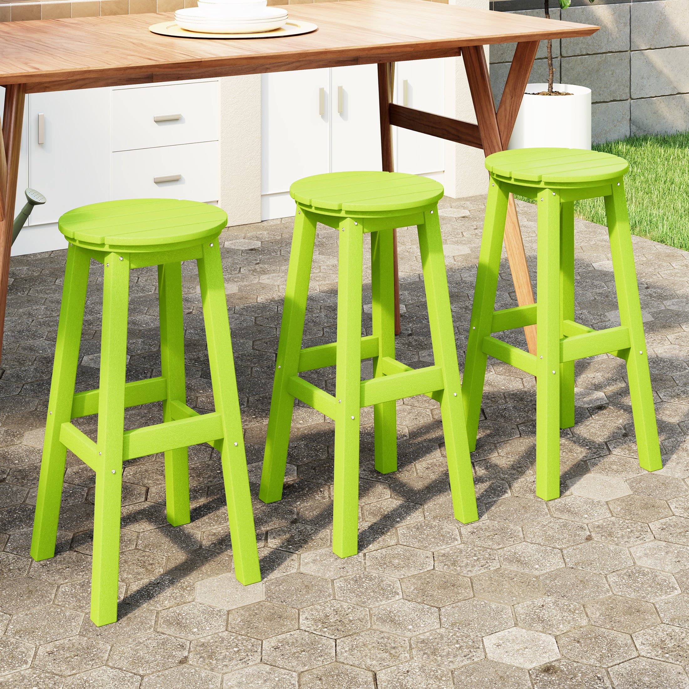 Paradise 29" HDPE Outdoor Patio Round Bar Stool Set of 3