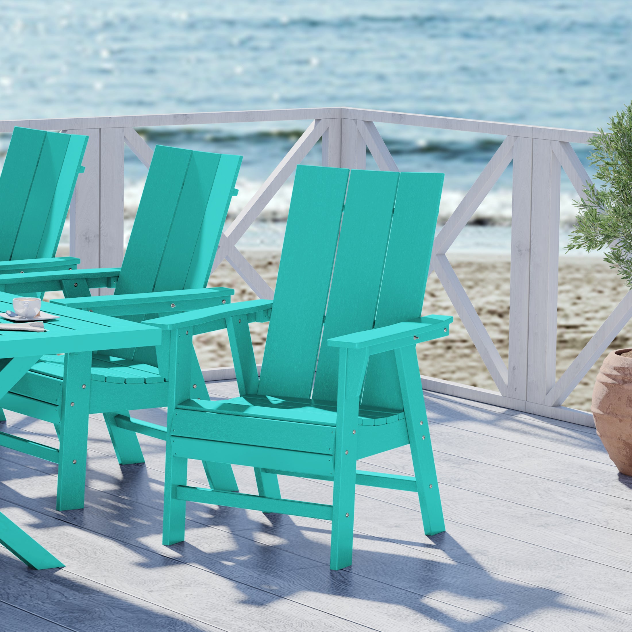 Palms Outdoor Patio HDPE Plastic Modern Adirondack Dining Chair