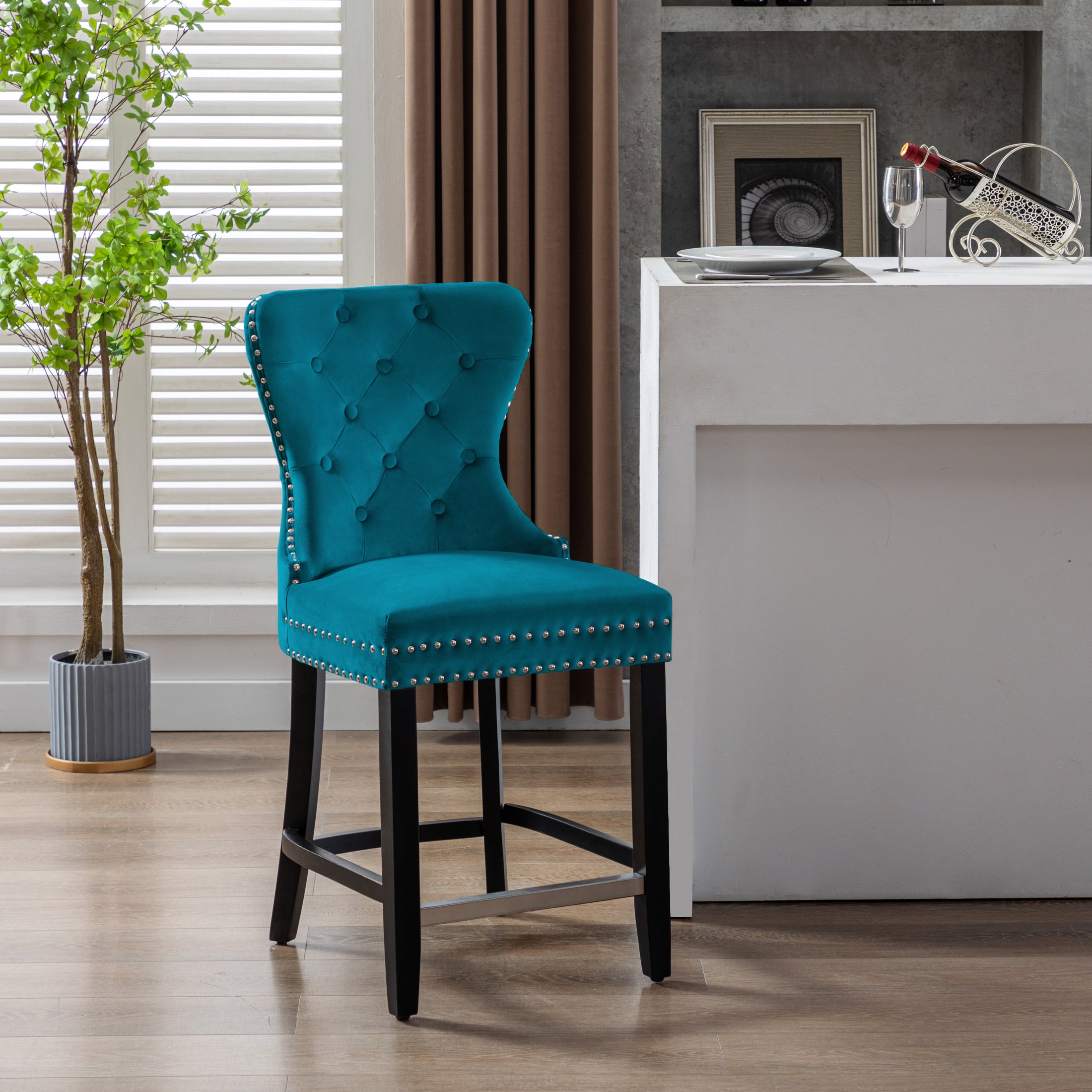 Hank 24" Tufted Velvet Counter Stool, Black