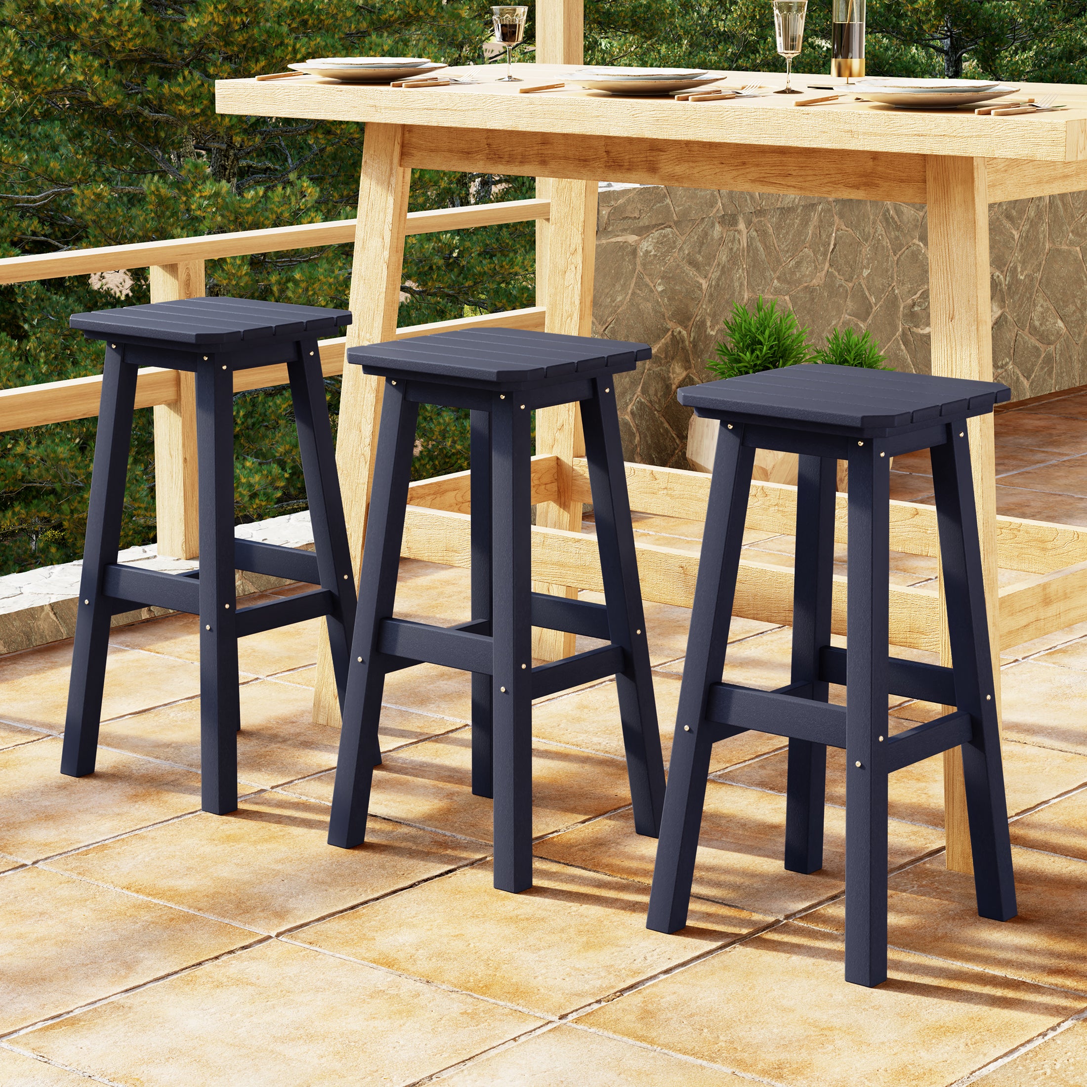 Paradise 29" HDPE Outdoor Patio Square Bar Stools (Set of 3)