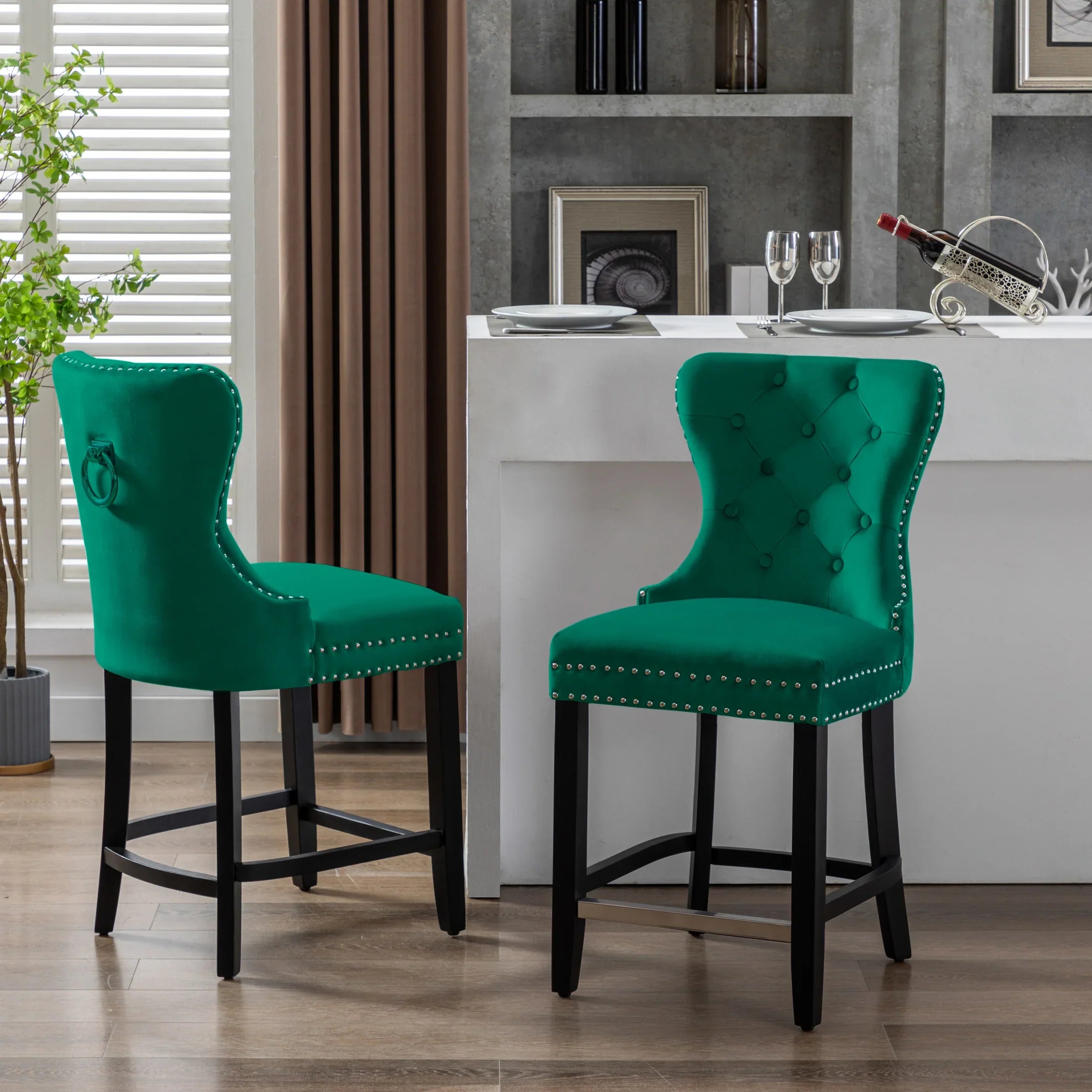 Hank 24" Tufted Velvet Counter Stool (Set of 2), Black