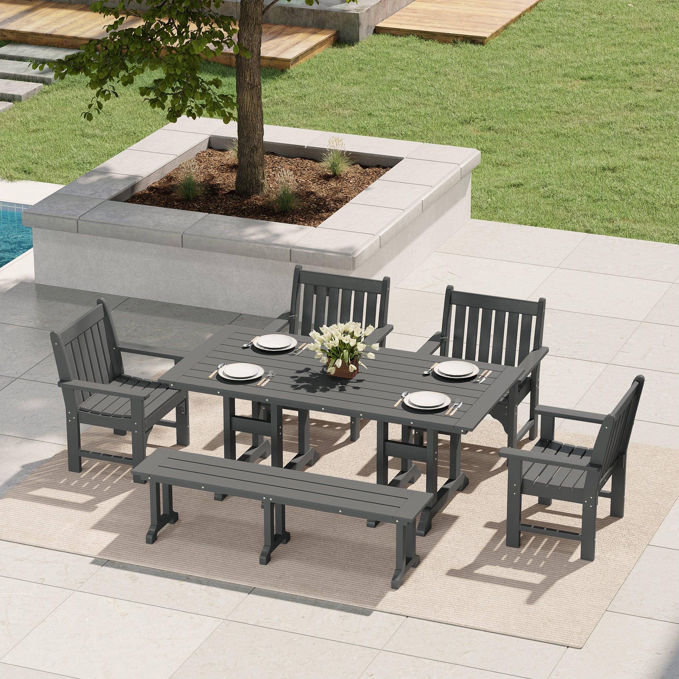 Paradise 6-Piece HDPE Outdoor Rectangle Dining Patio Table and Chairs Set