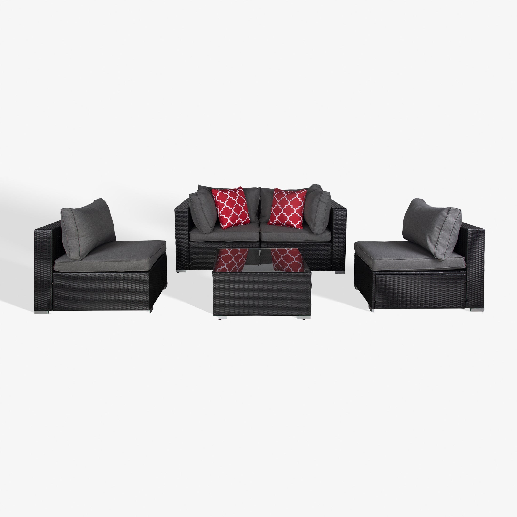 Adison 5-Piece set Expresso color Rattan Sofa seating group with cushions and pillows