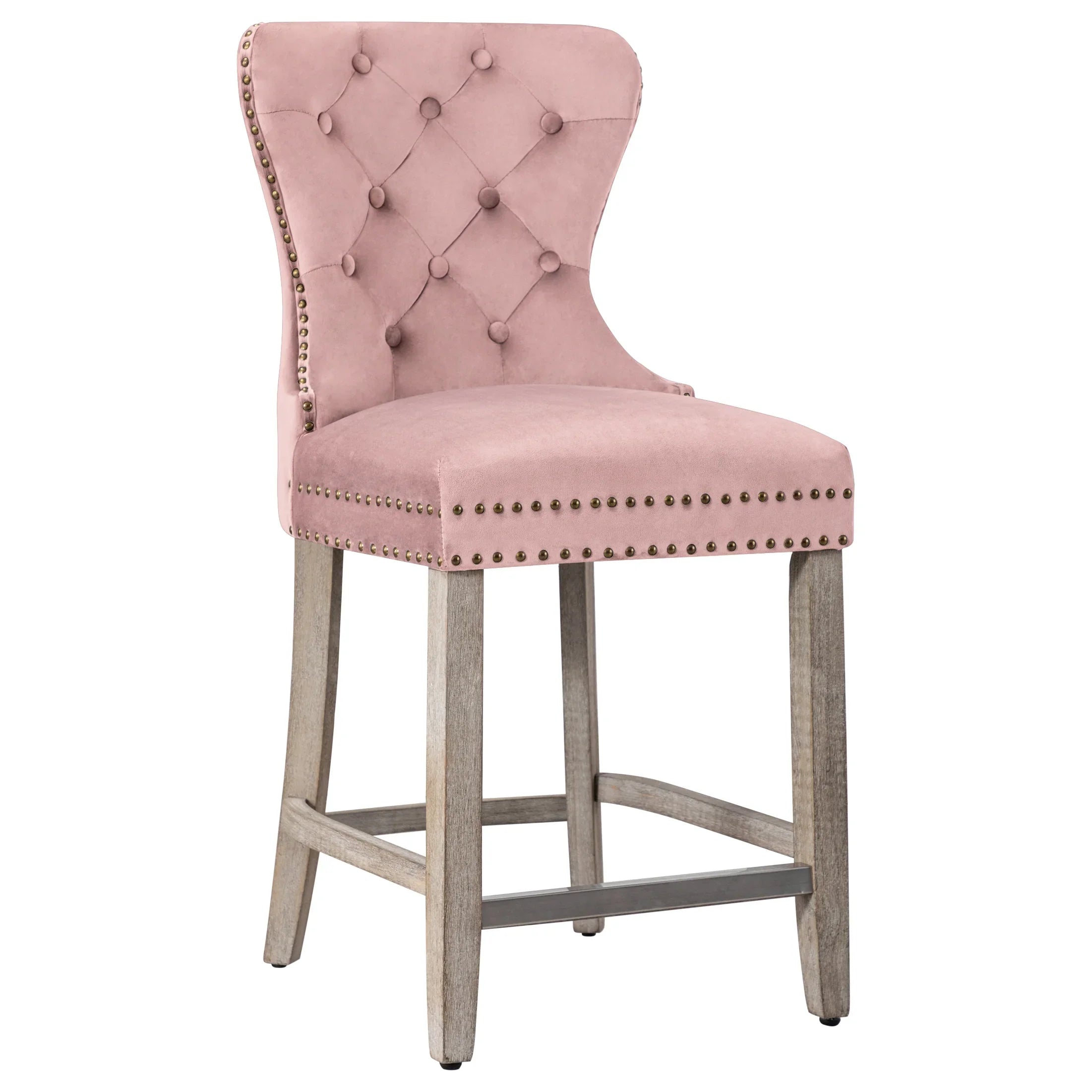 Hank 24" Tufted Velvet Counter Stool, Antique Gray