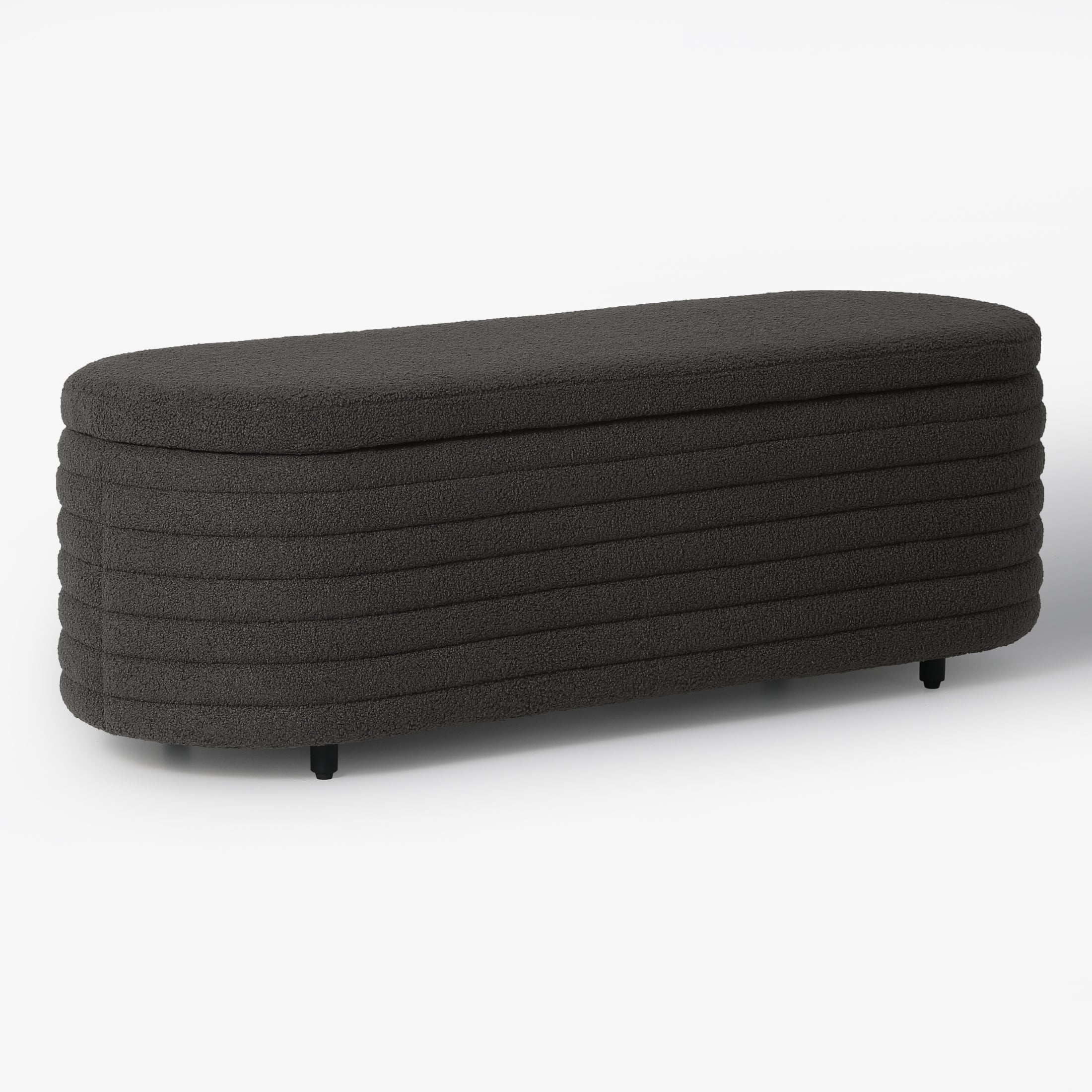 Celine 54" Wide Mid-Century Modern Upholstered Teddy Sherpa Tufted Oval Storage Ottoman Bench