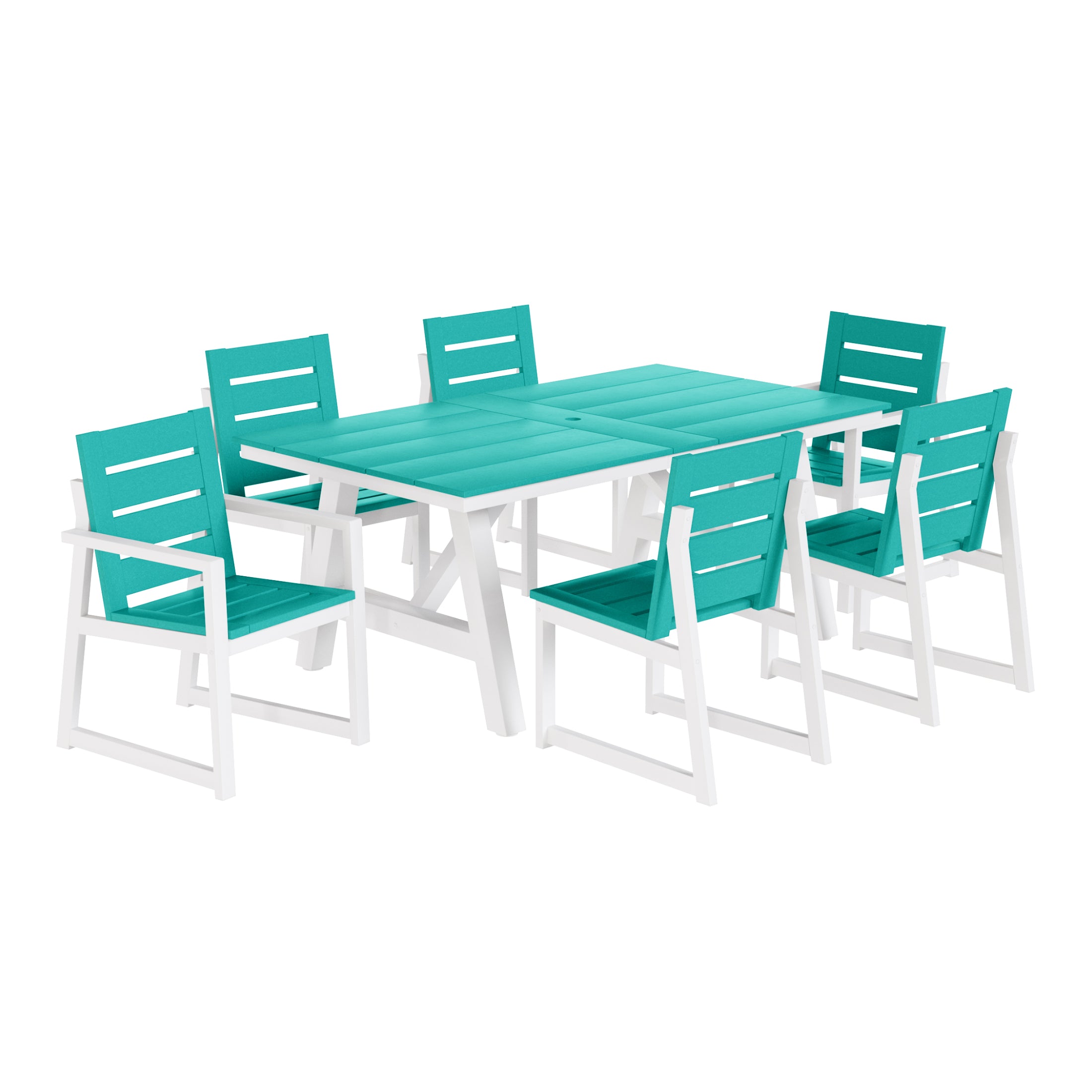 Stinson 7-Piece HDPE Outdoor Furniture Patio Dining Table With Umbrella Hole and Chairs Set For 6