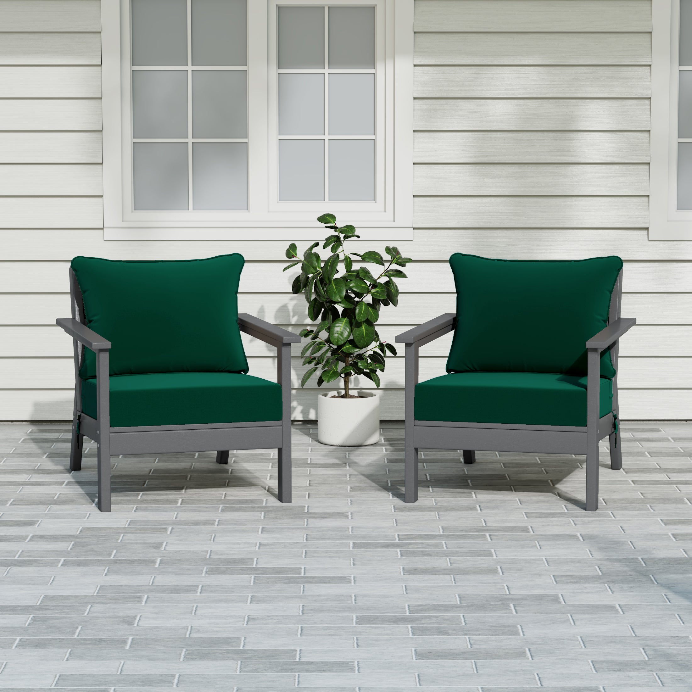 Portsmouth Outdoor Modern HDPE Patio Club Chairs with Deep Seat Cushions (Set of 2)