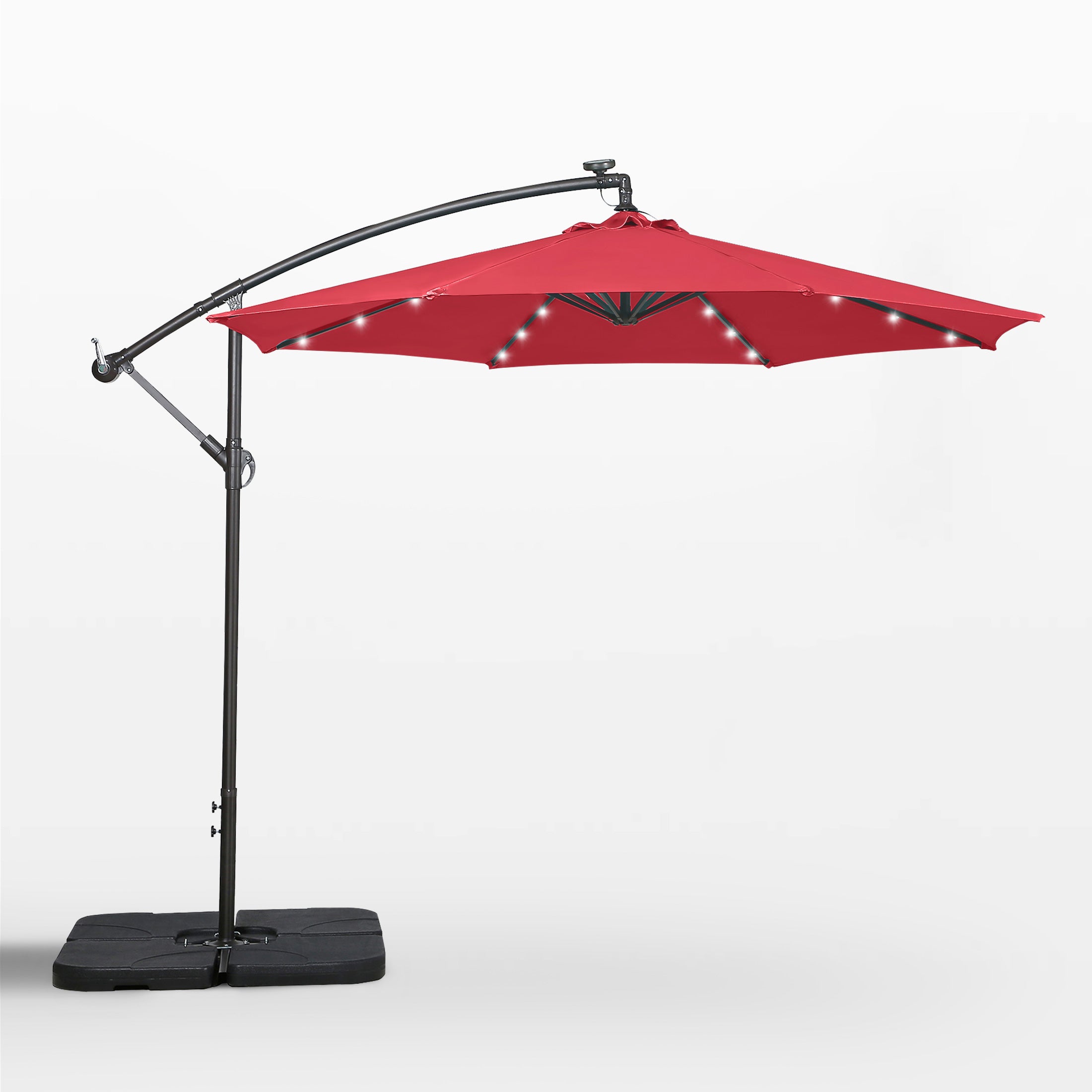 Westlake 10 ft. Outdoor / Paito Cantilever Hanging Umbrella with Solar Power LED lights and 50 lbs concrete weight base kit