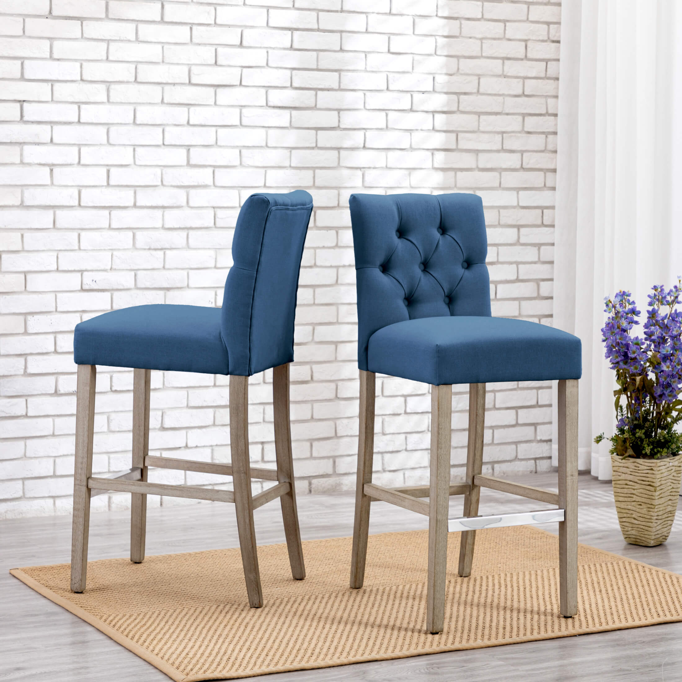 Bellmount 29" Linen Fabric Tufted Counter Stool (Set of 2),Antique Gray