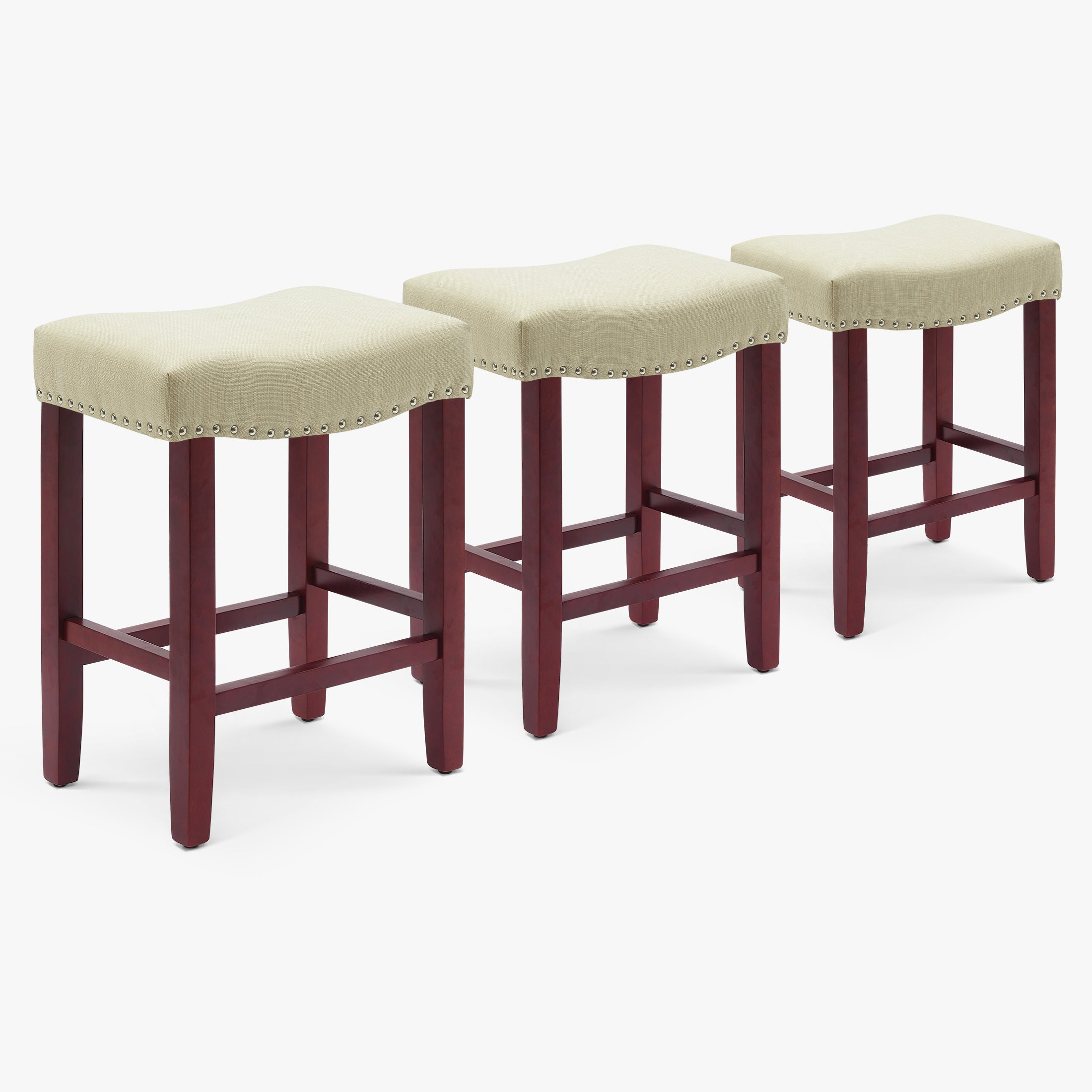 Bulmon 24" Upholstered Saddle Seat Cherry Counter Stool (Set of 3)