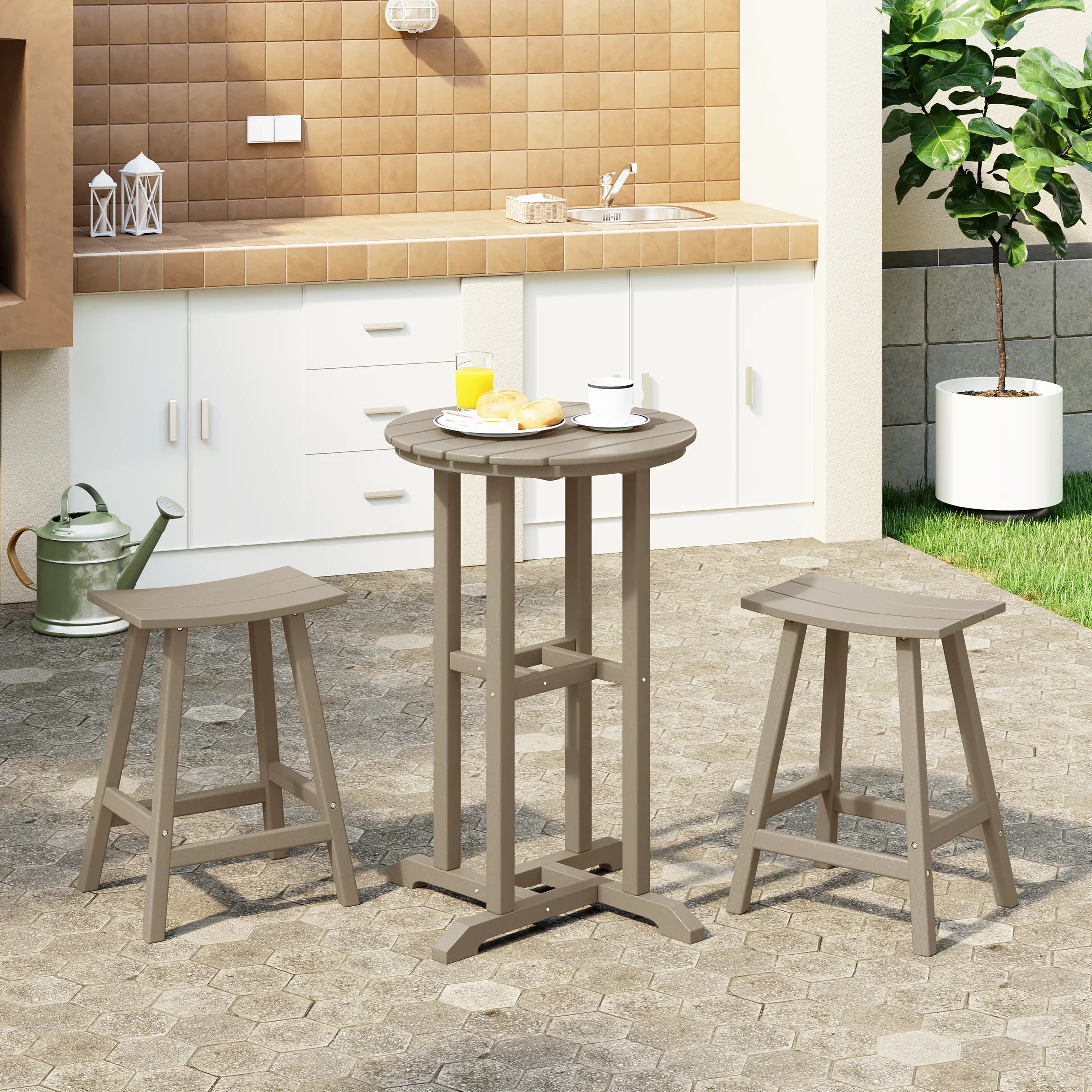 Paradise Outdoor Patio Counter Height Bar Stools Bistro Bar Table Set