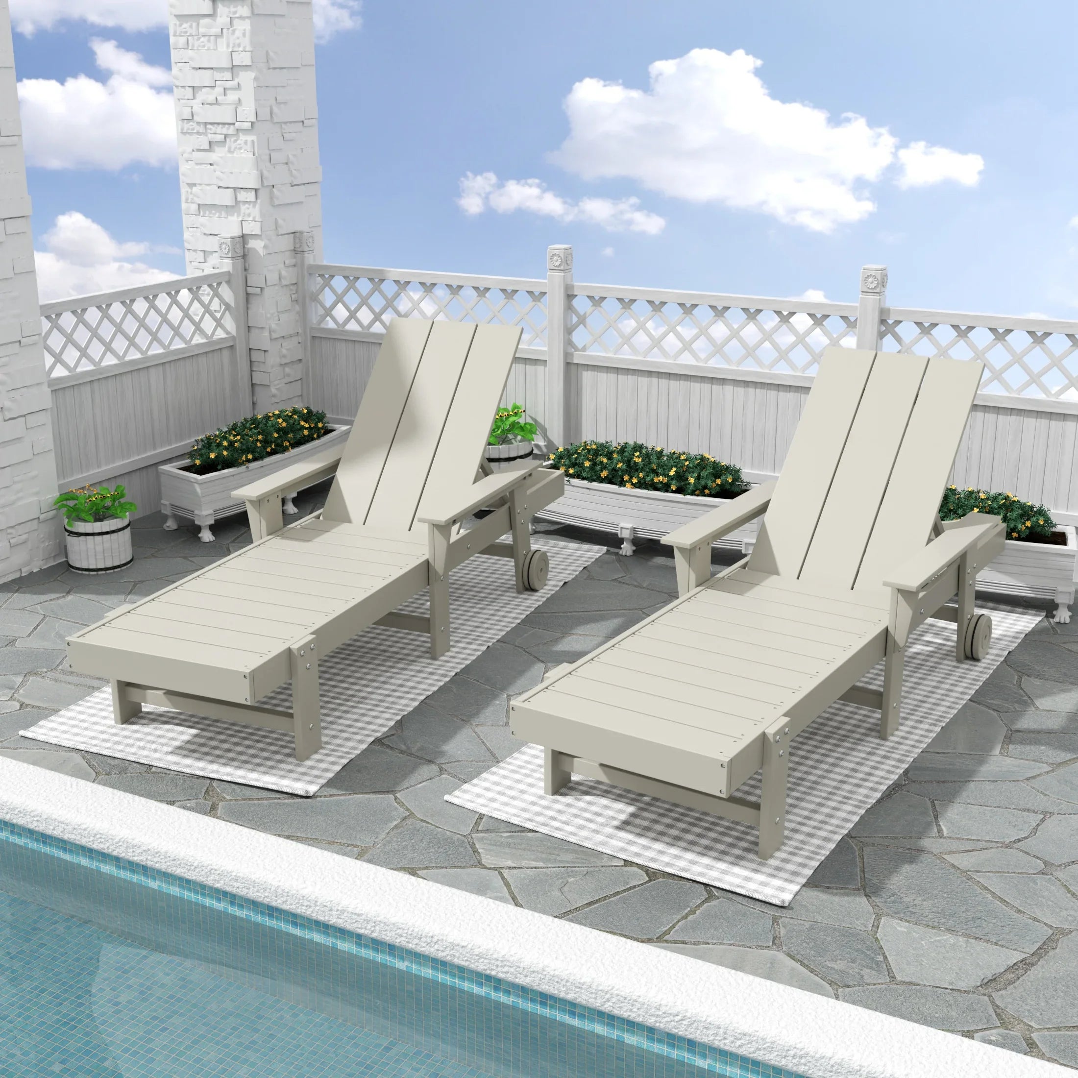 Palms 2 Piece Reclining Chaise Lounge With Arms & Wheels