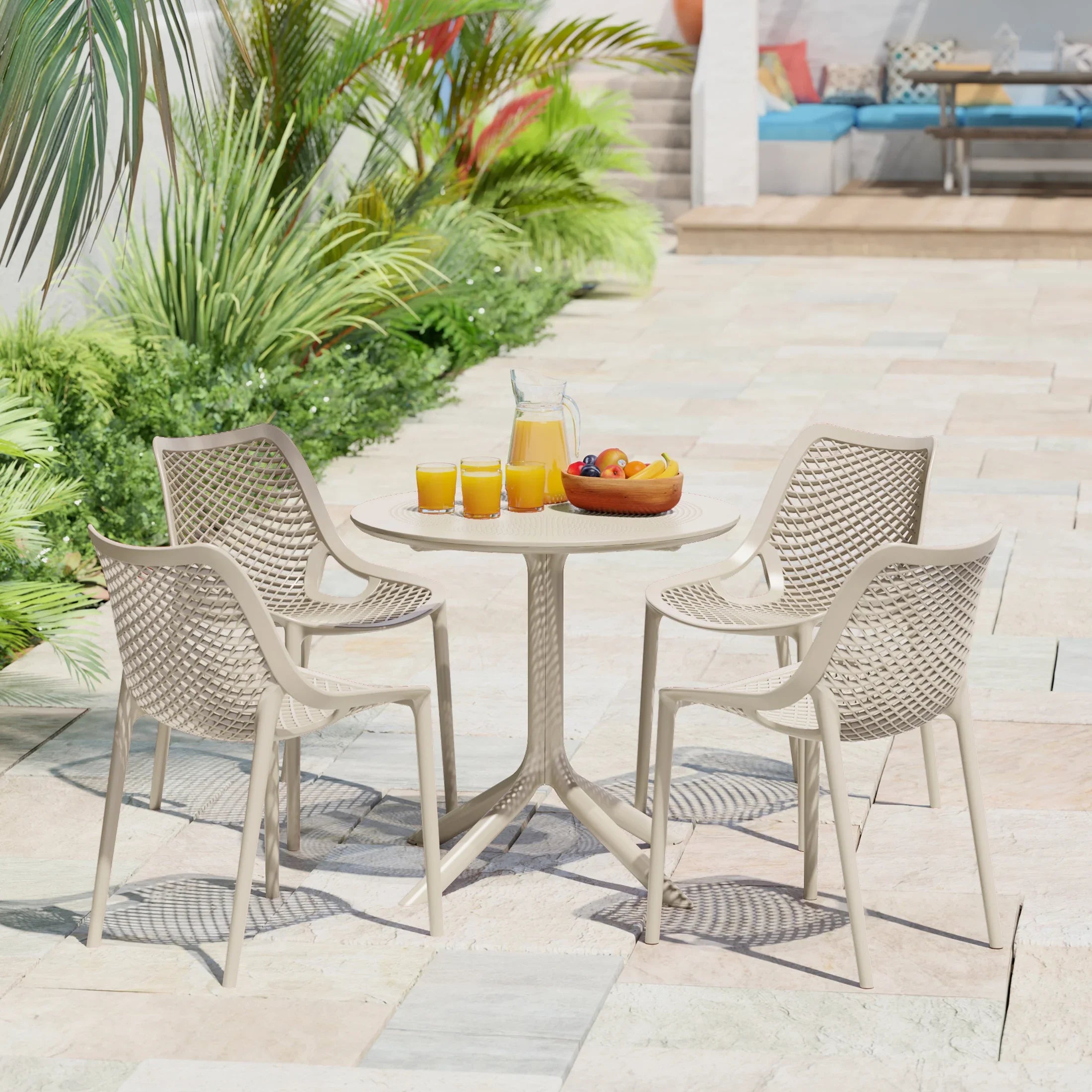 Sunshine 31.5" Round Plastic Outdoor Patio Dining Table for 4