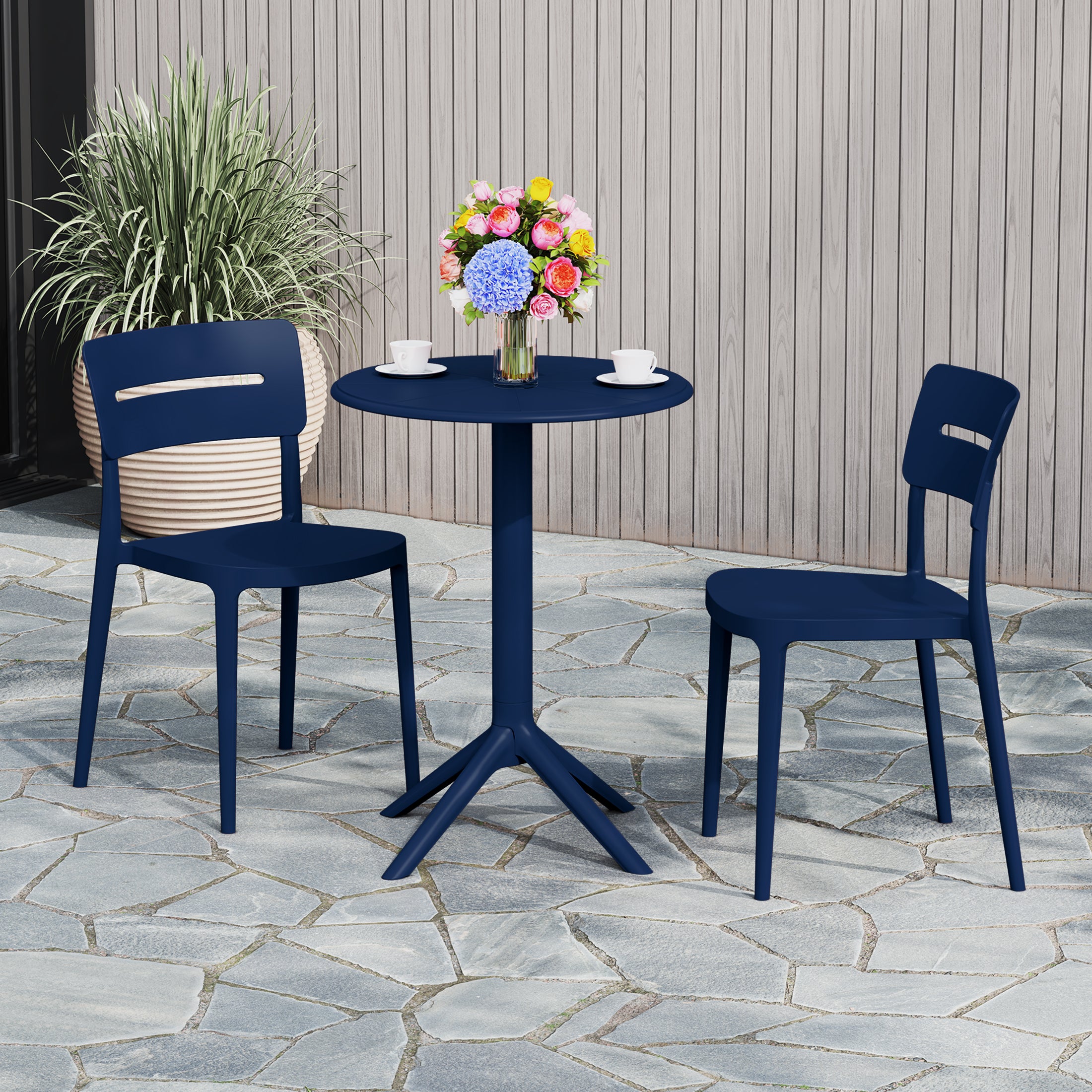 Sunshine 3-Piece Outdoor Resin Patio Bistro Set with Stackable Patio Dining Chairs