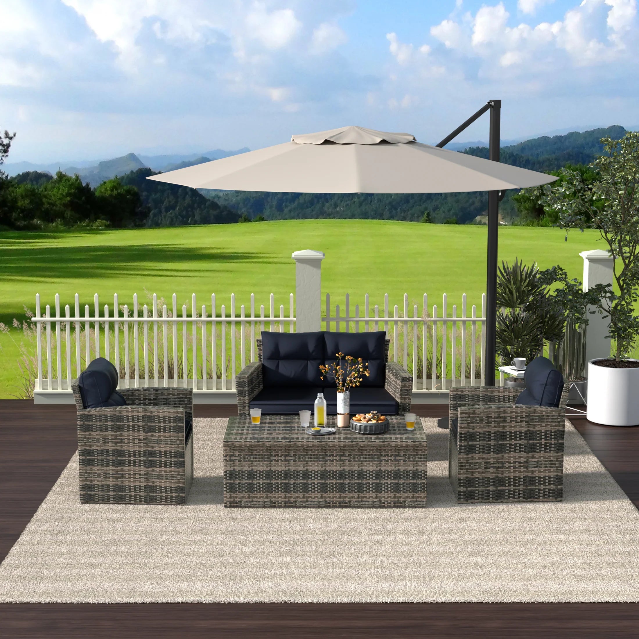 Maldives 4-Piece PE Rattan Wicker Conversation Sofa Set with Cushions