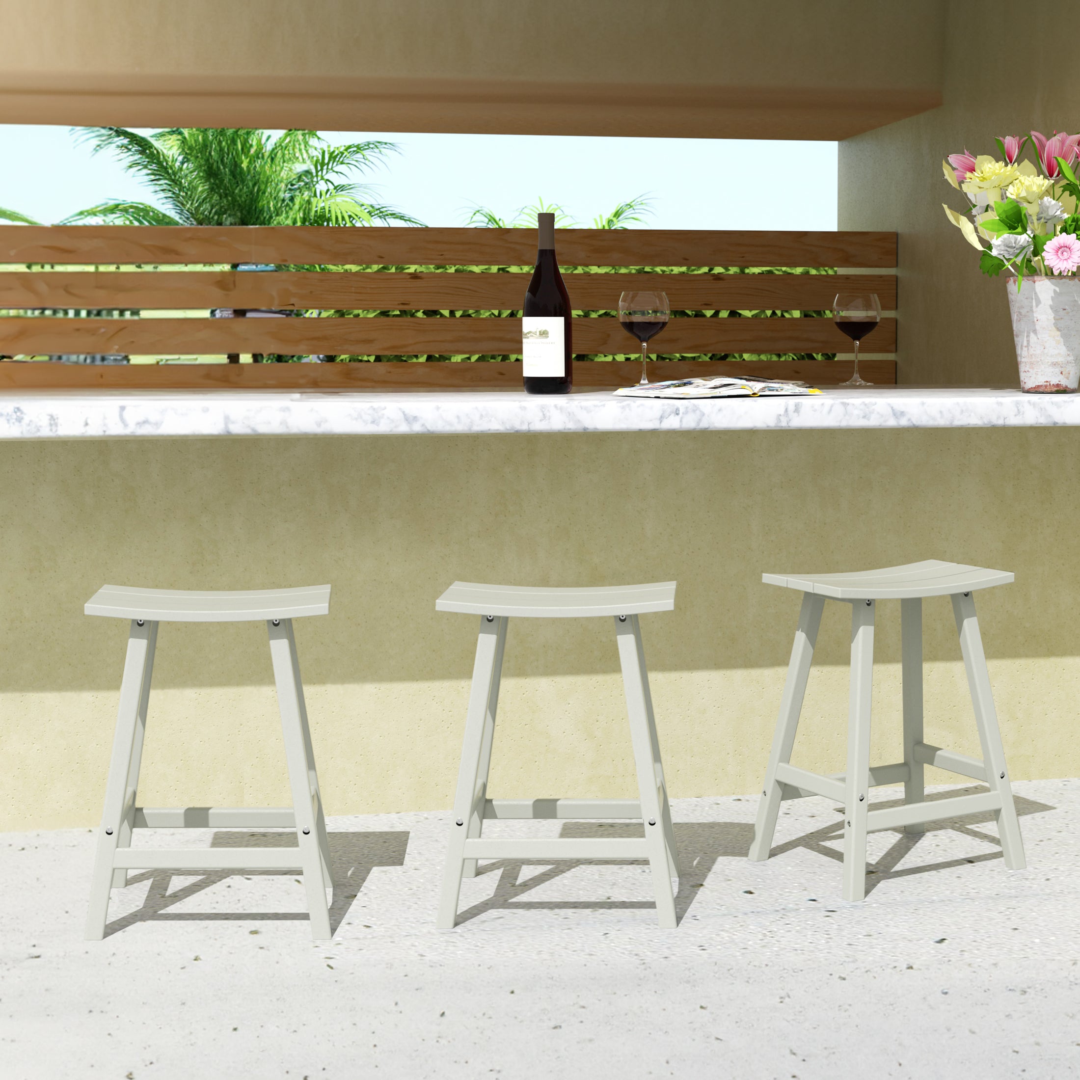 Paradise 24 Inch Counter High Saddle Stools (Set of 3)