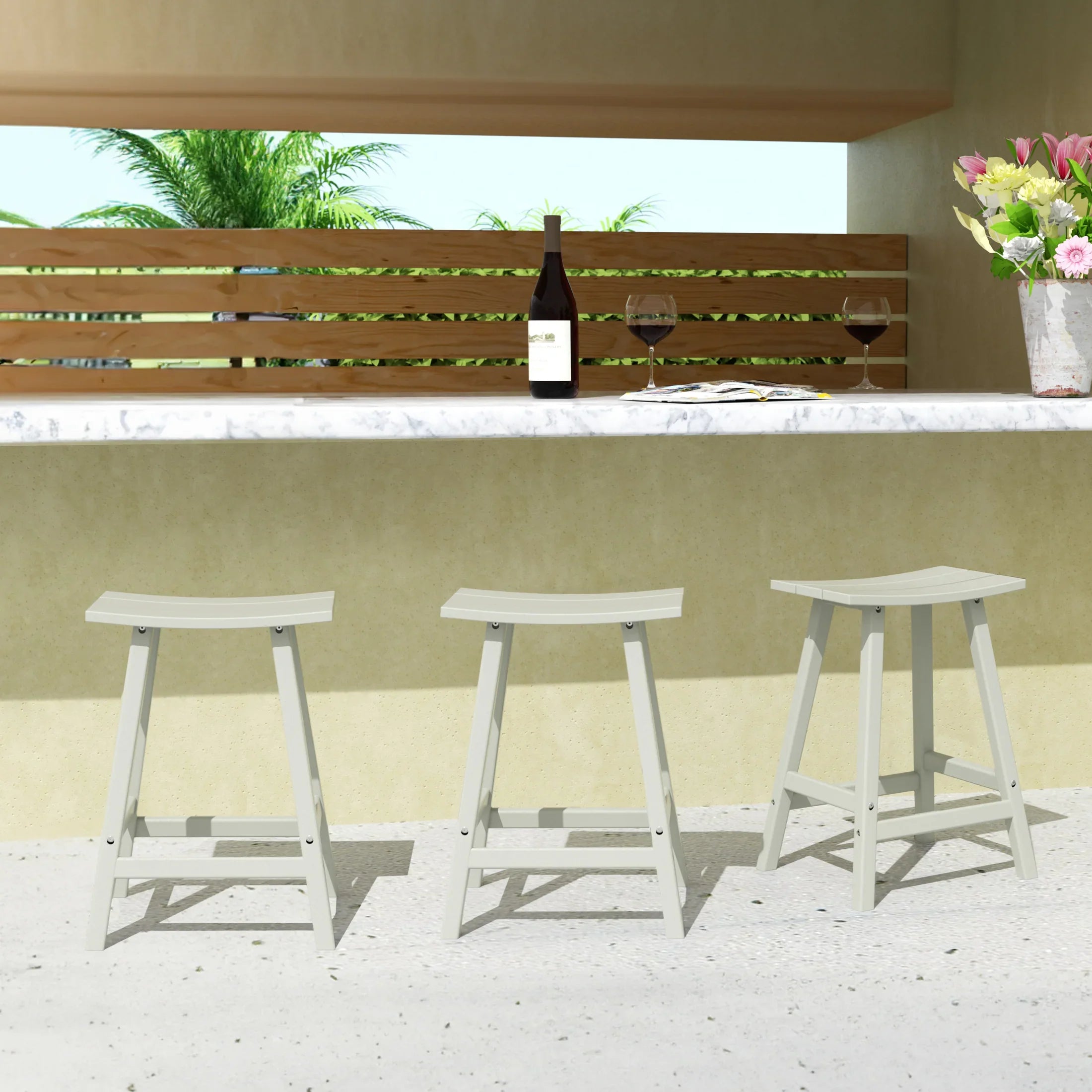 Paradise 24 Inch Counter High Saddle Stools (Set of 3)