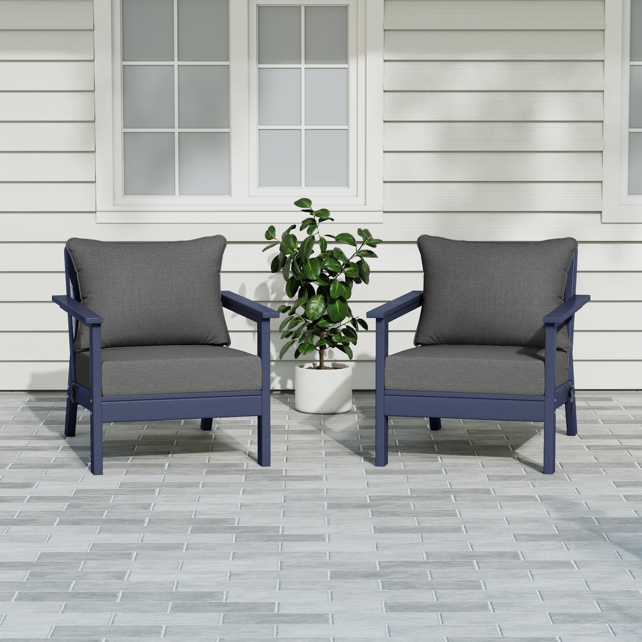Portsmouth Outdoor Modern HDPE Patio Club Chairs with Deep Seat Cushions (Set of 2)