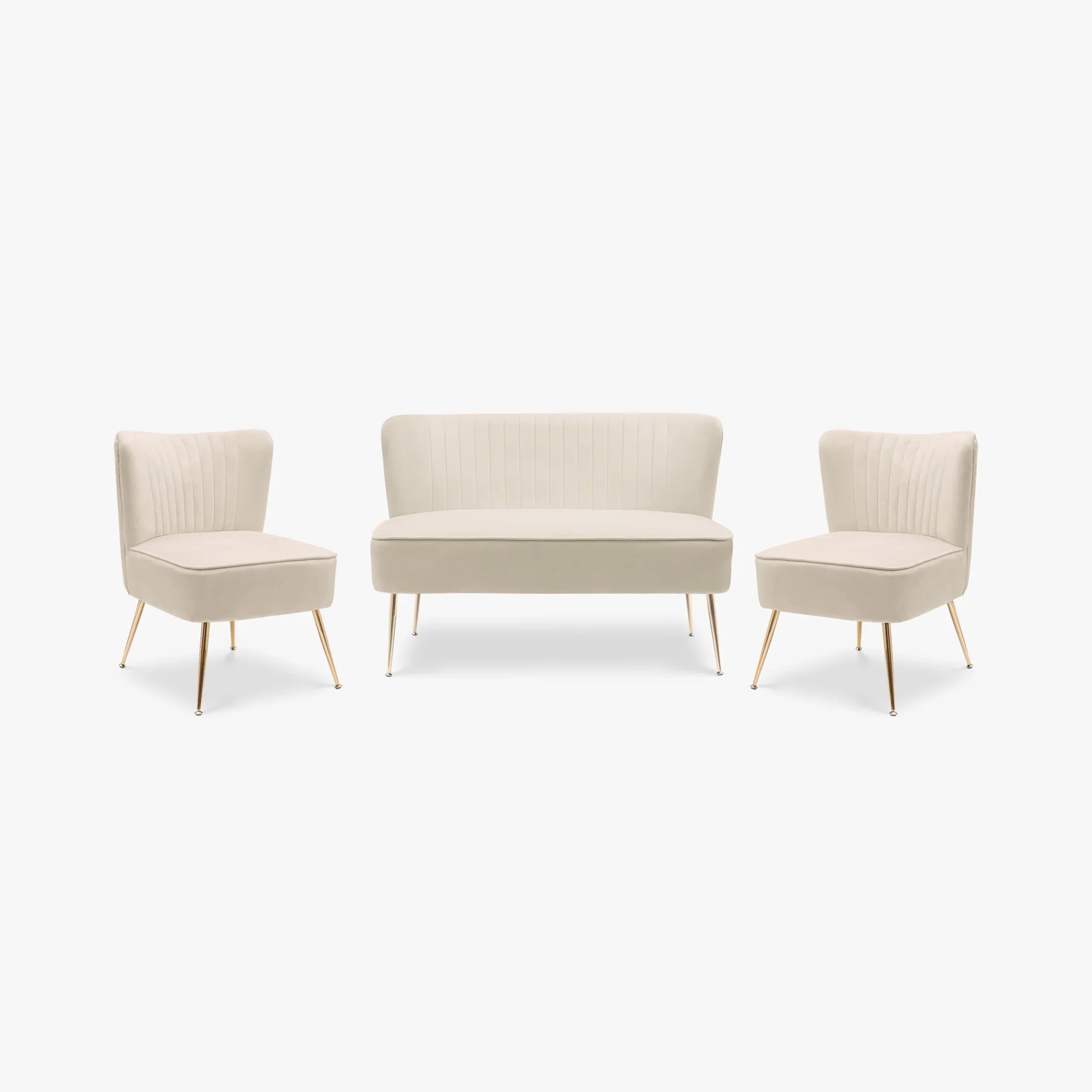 Alaia Mid Century Modern Tufted Velvet Loveseat Sofa and 22" Accent Chair 3-Piece Set