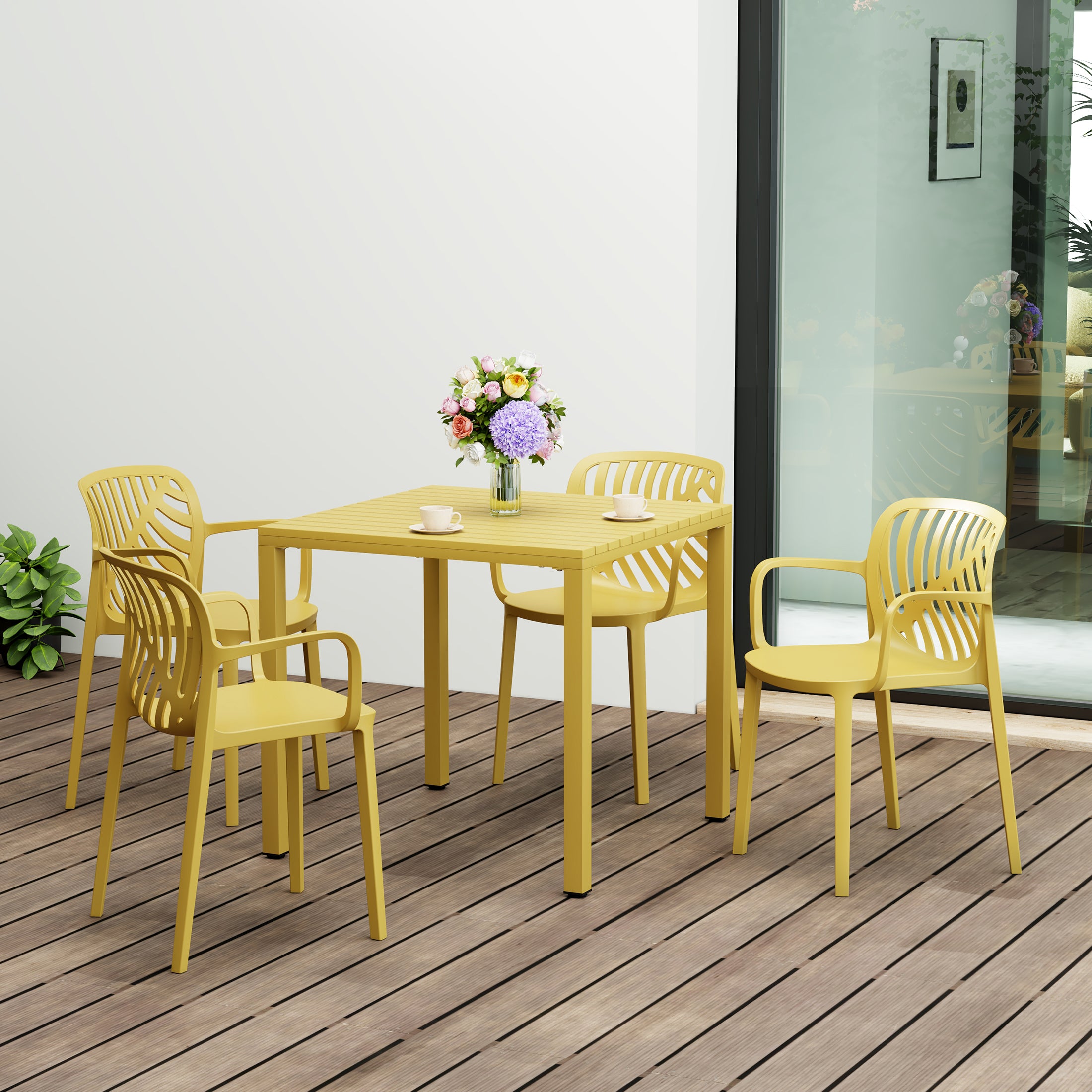 Sunshine 5-Piece Outdoor Square Dining Table Patio Set with Stackable Patio Dining Chairs