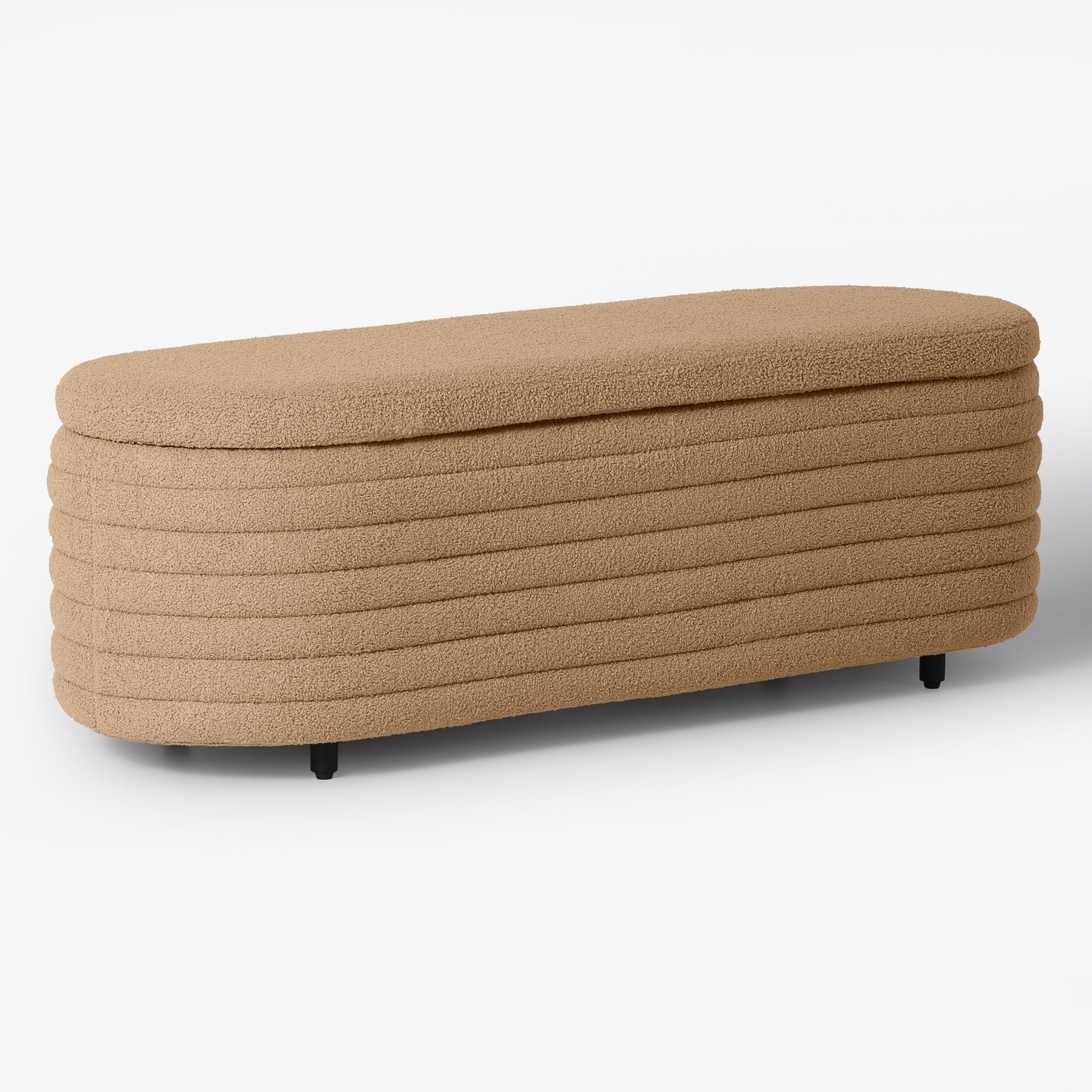 Celine 54" Wide Mid-Century Modern Upholstered Teddy Sherpa Tufted Oval Storage Ottoman Bench
