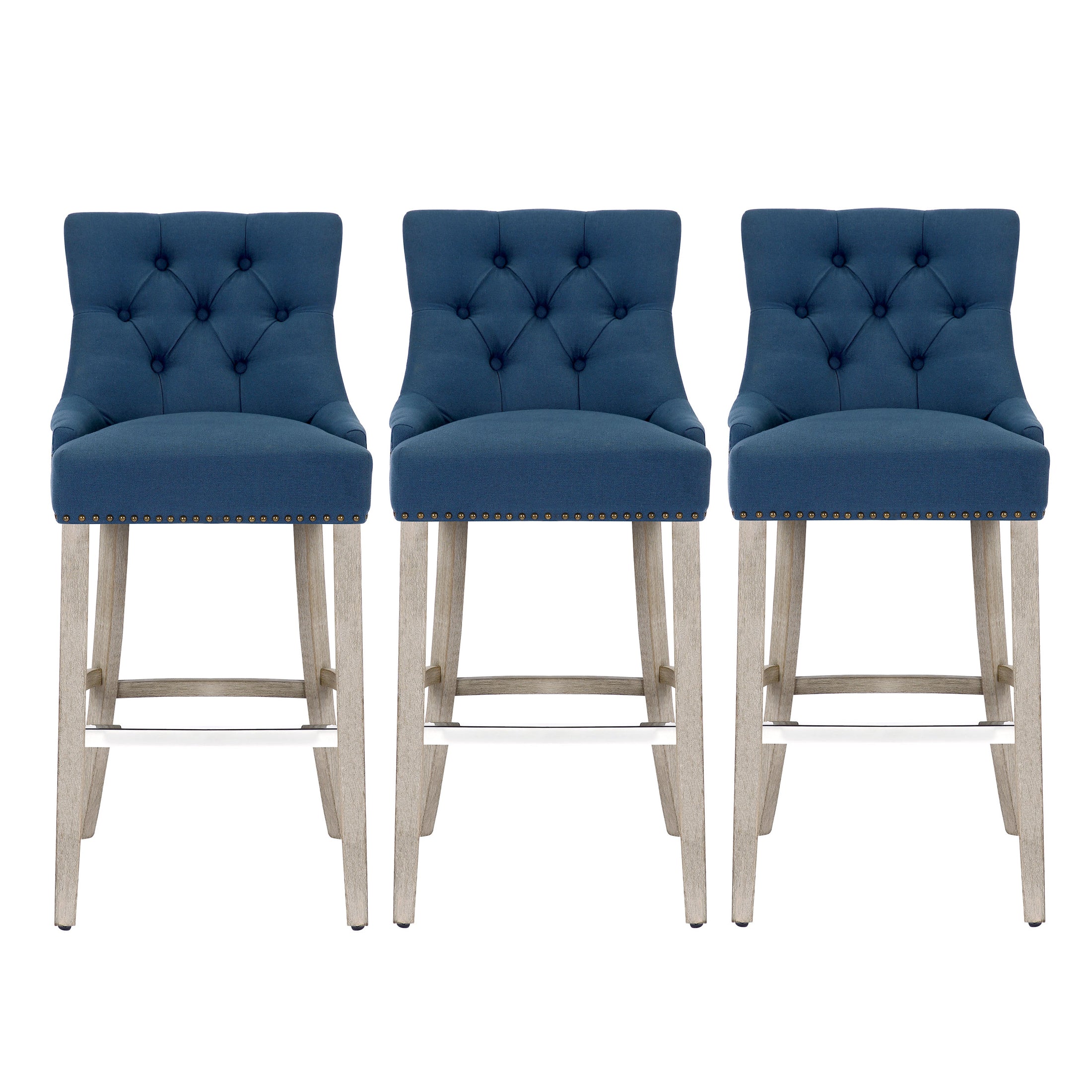 Bellmount 29" Upholstered Wood Bar Stool with Tufted Back (Set of 3)