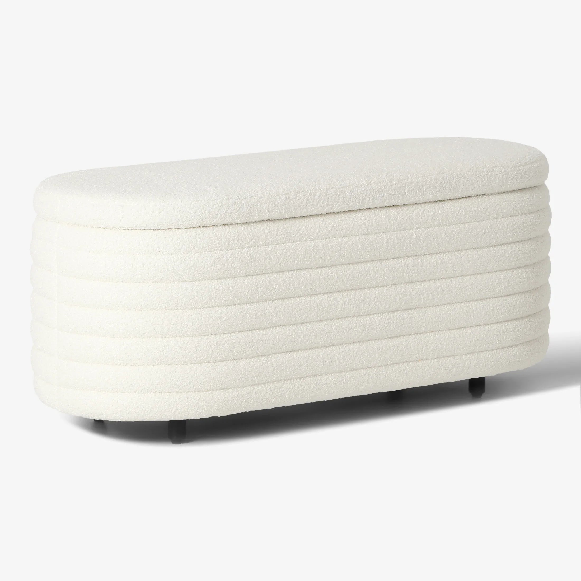 Celine 42" Wide Mid-Century Modern Upholstered Teddy Sherpa Tufted Oval Storage Ottoman Bench