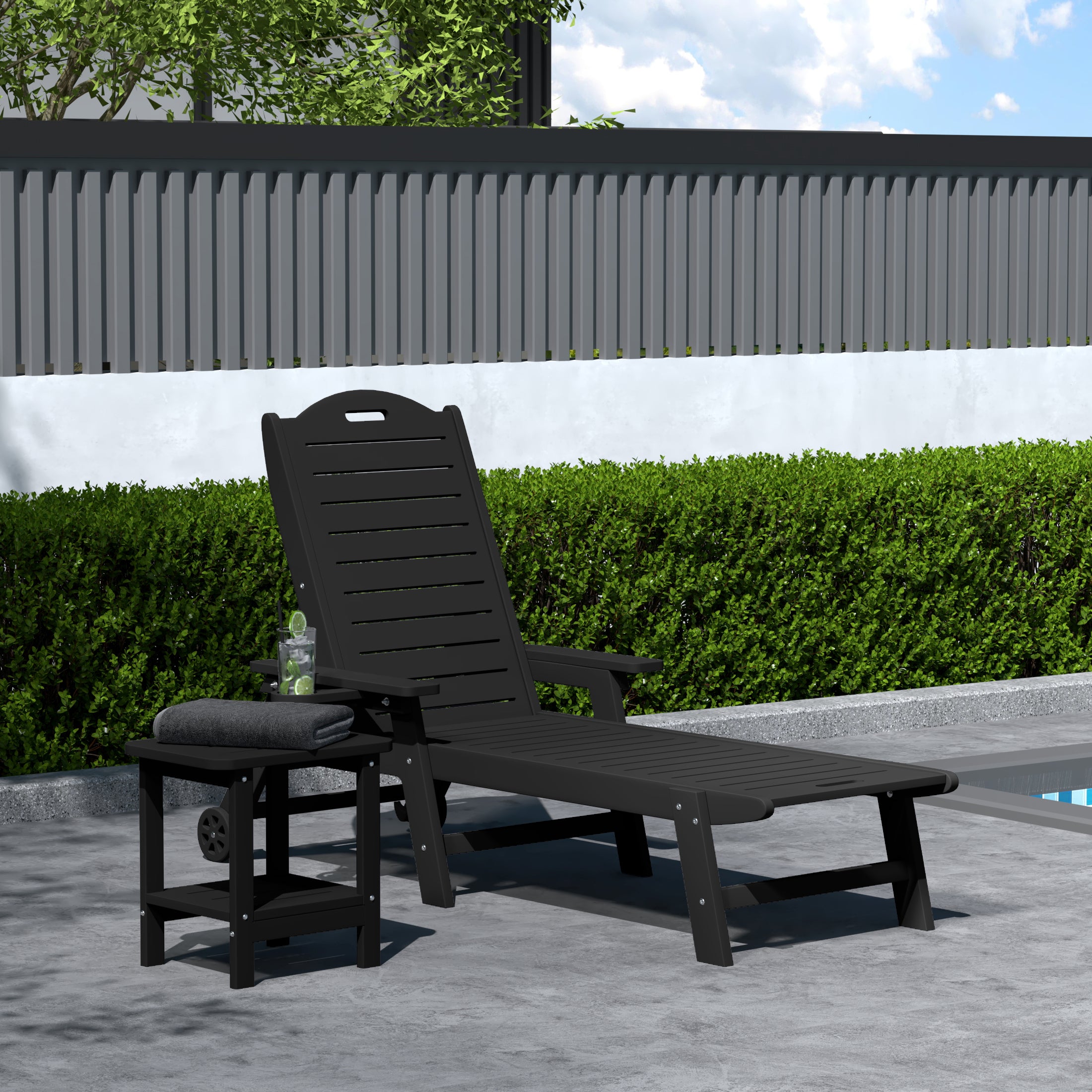 Lago 2-Piece Outdoor Patio Chaise Lounge Chair with Wheels & Cup Holder with Patio Side Table