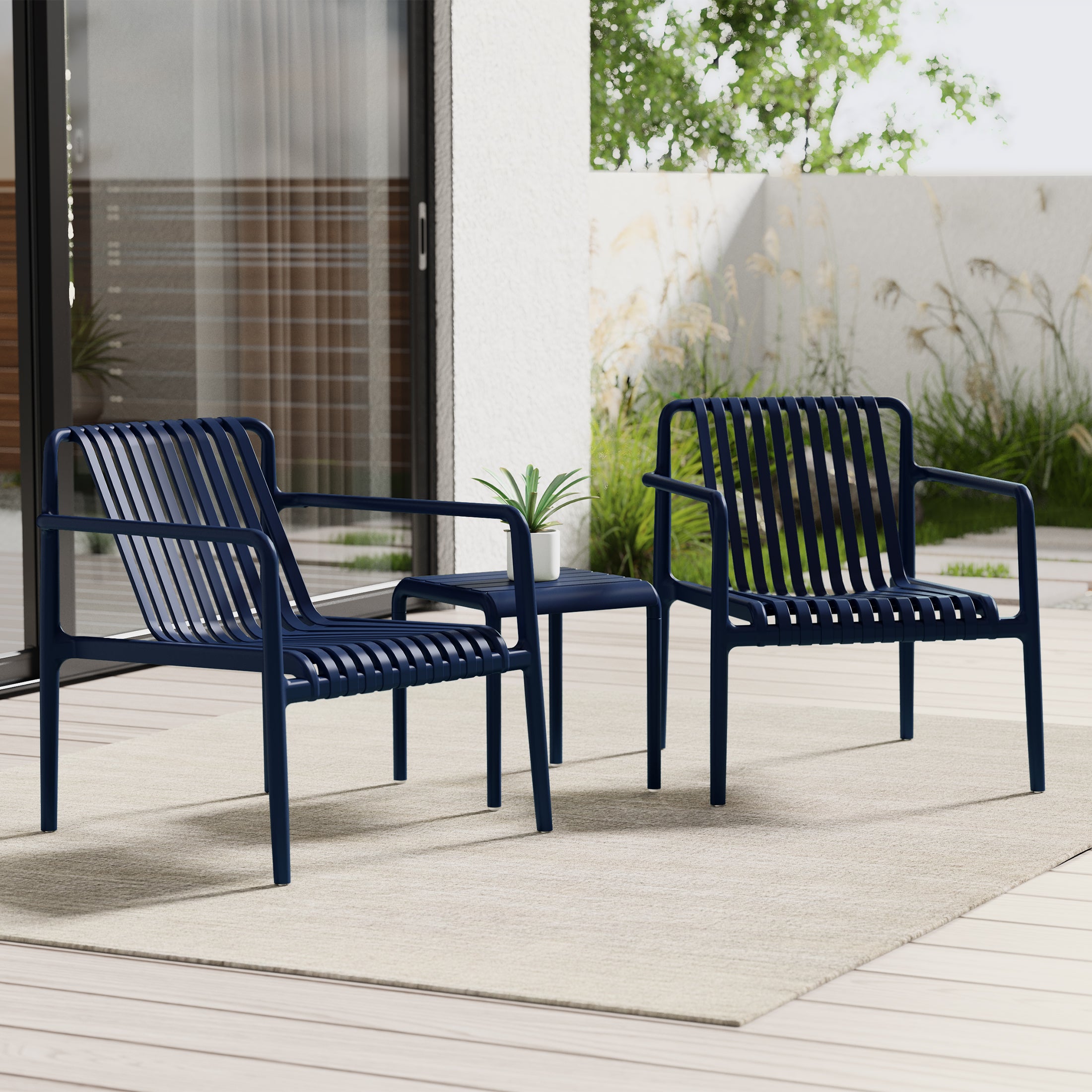 Sunshine Outdoor Modern Stackable Plastic Patio Club Armchairs (Set of 2)