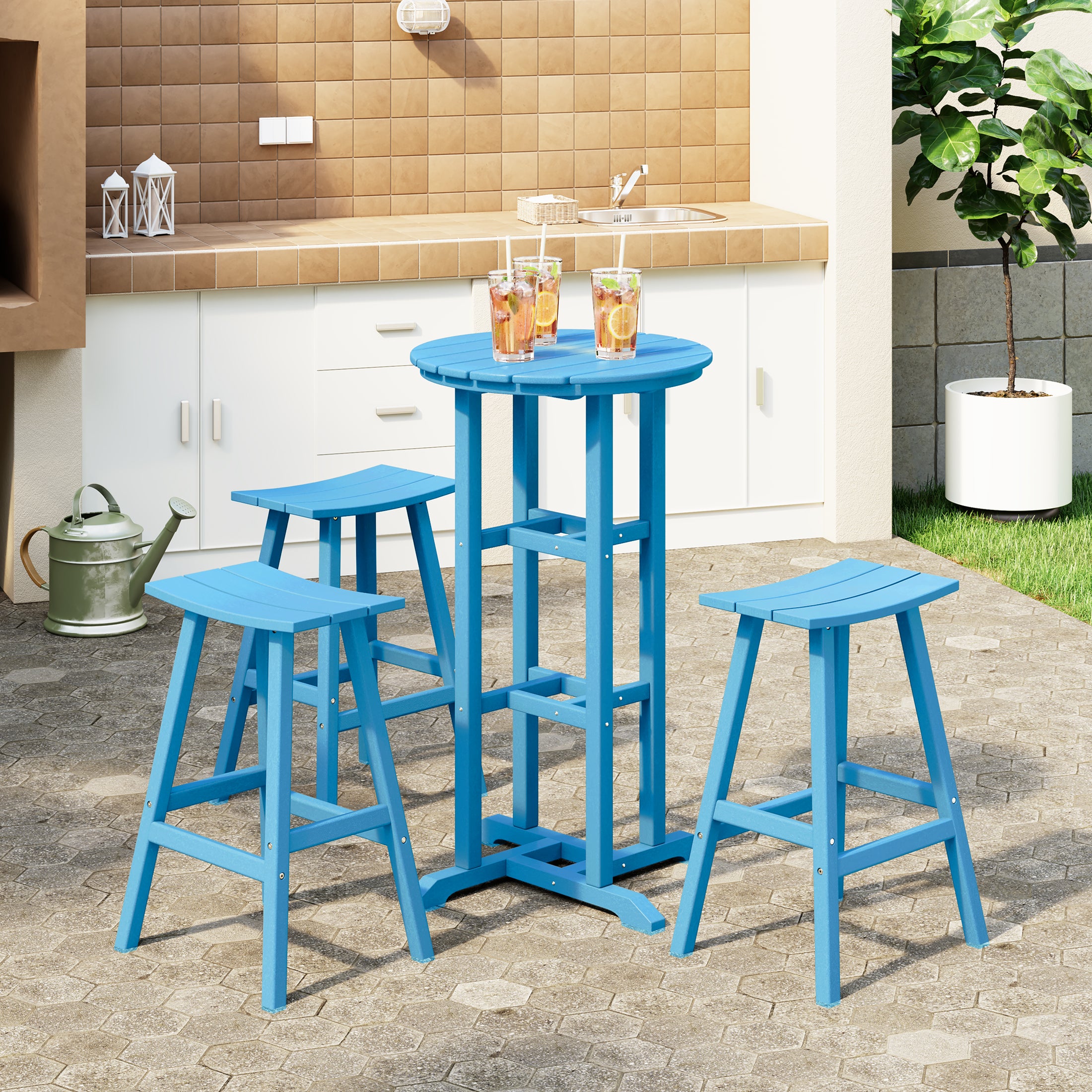Paradise Outdoor Patio Bar Height Table and Bar Stool 4-Piece Dining Set