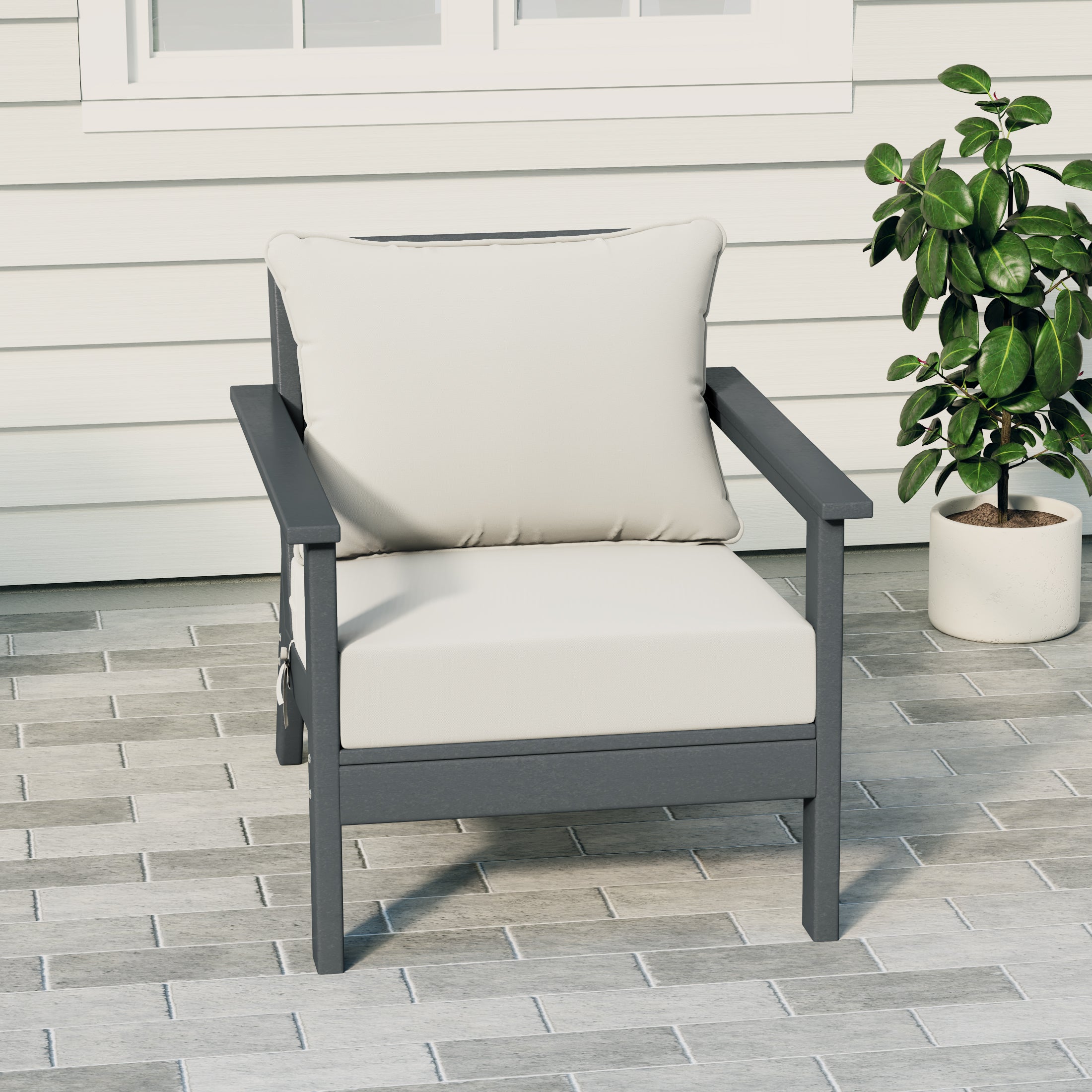 Portsmouth Outdoor Modern HDPE Patio Club Chair with Deep Seat Cushions