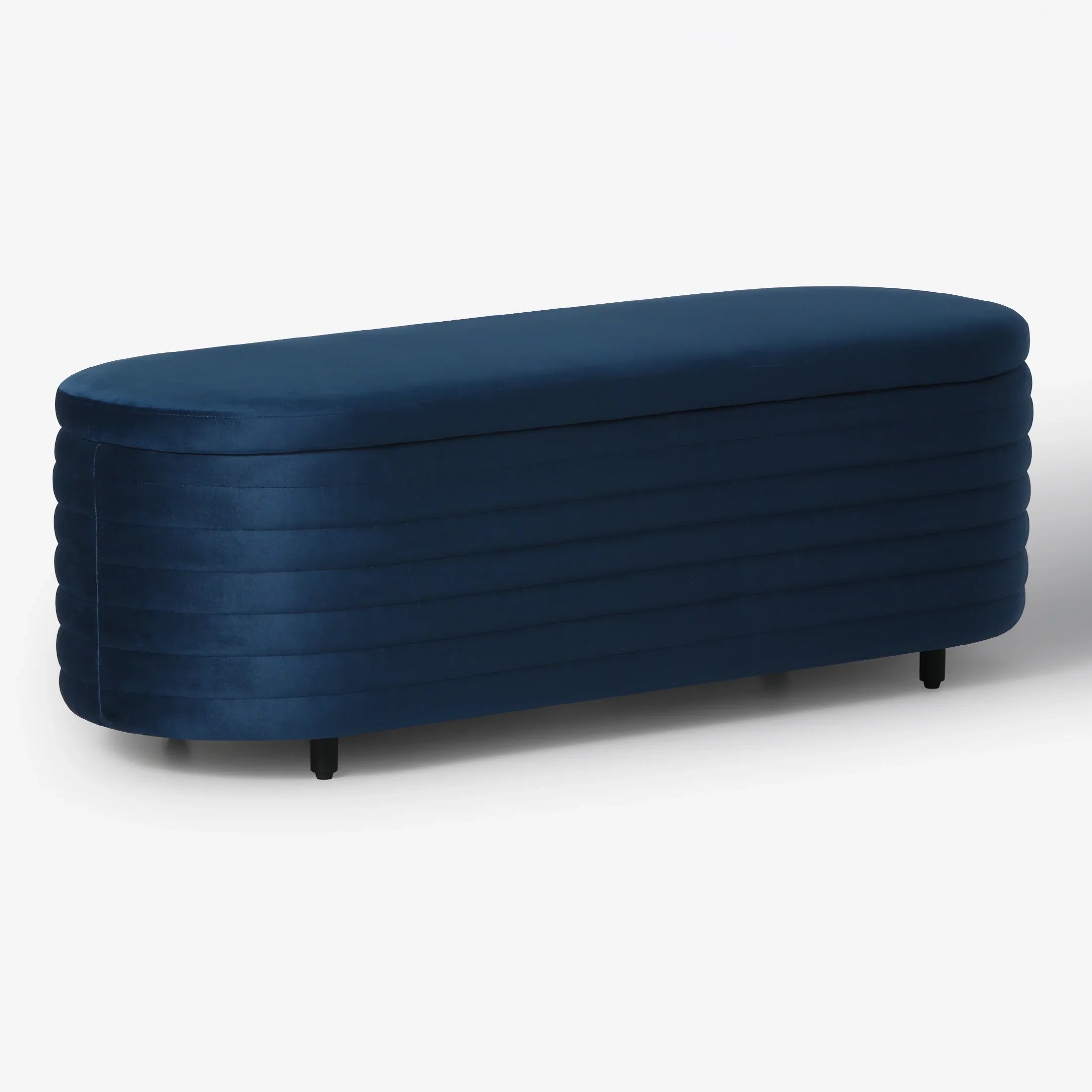 Alaia 54" Wide Mid-Century Modern Upholstered Velvet Tufted Oval Storage Ottoman Bench