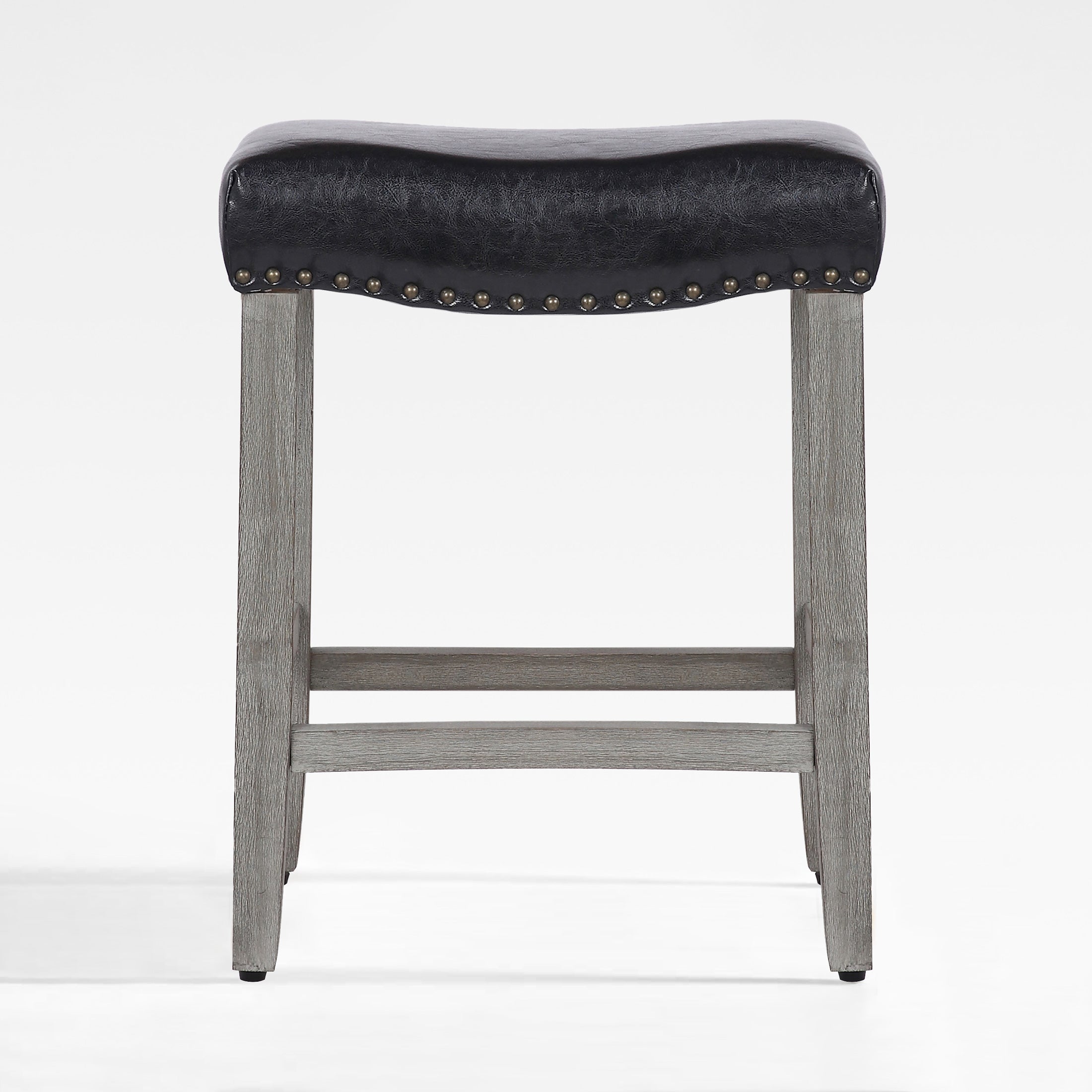 Bulmon 24" upholstered nail head bar counter stool with Antique Gray color legs