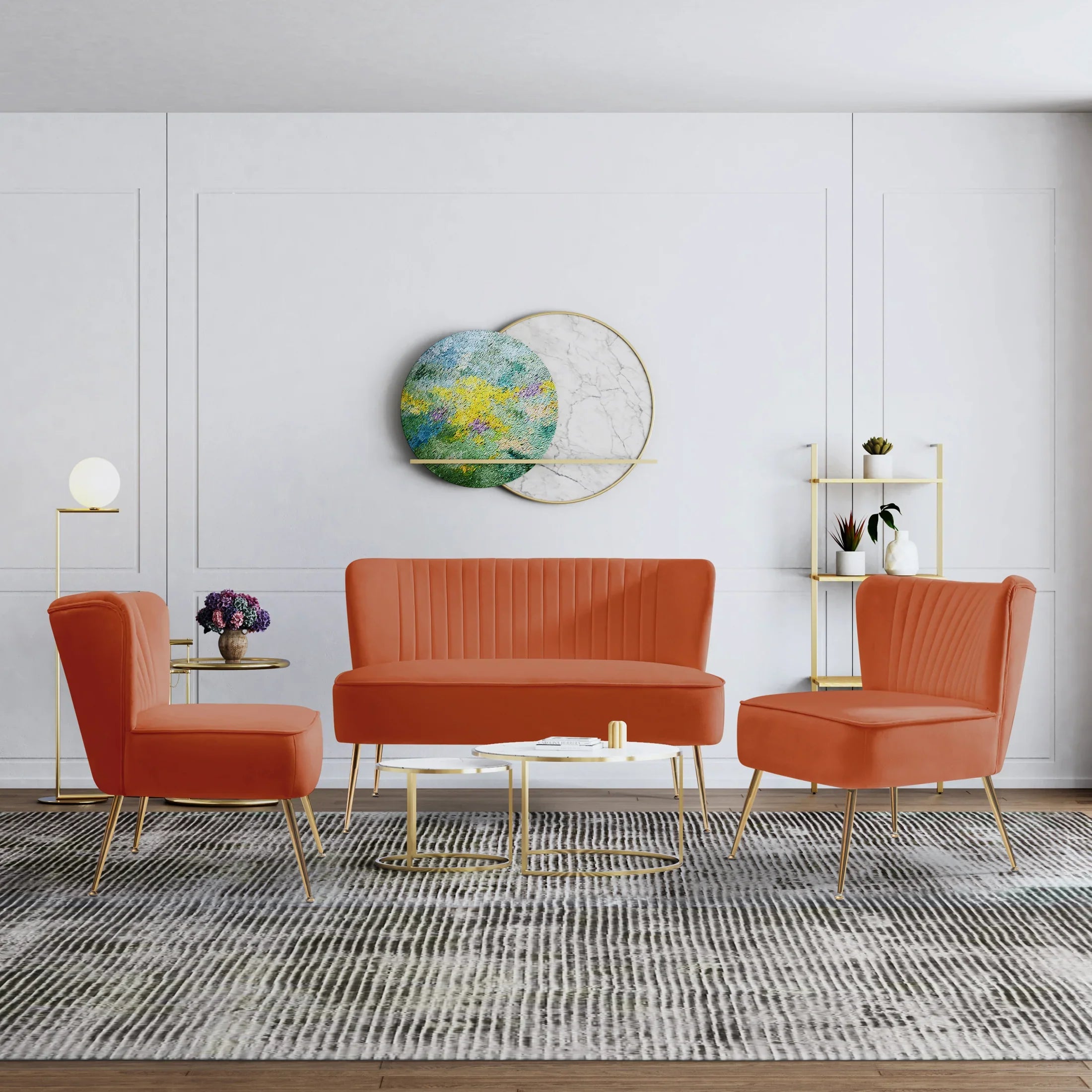 Alaia Mid Century Modern Tufted Velvet Loveseat Sofa and 25" Accent Chair 3-Piece Set