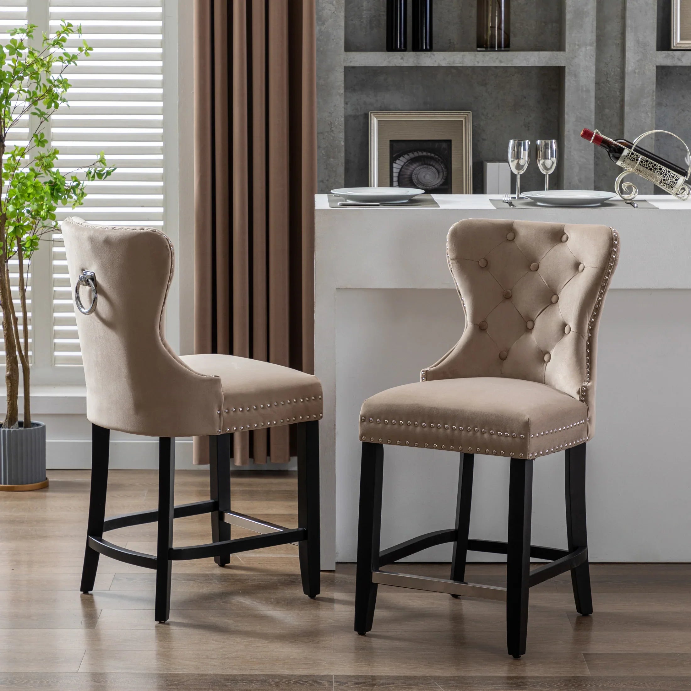 Hank 24" Tufted Velvet Counter Stool (Set of 2), Black