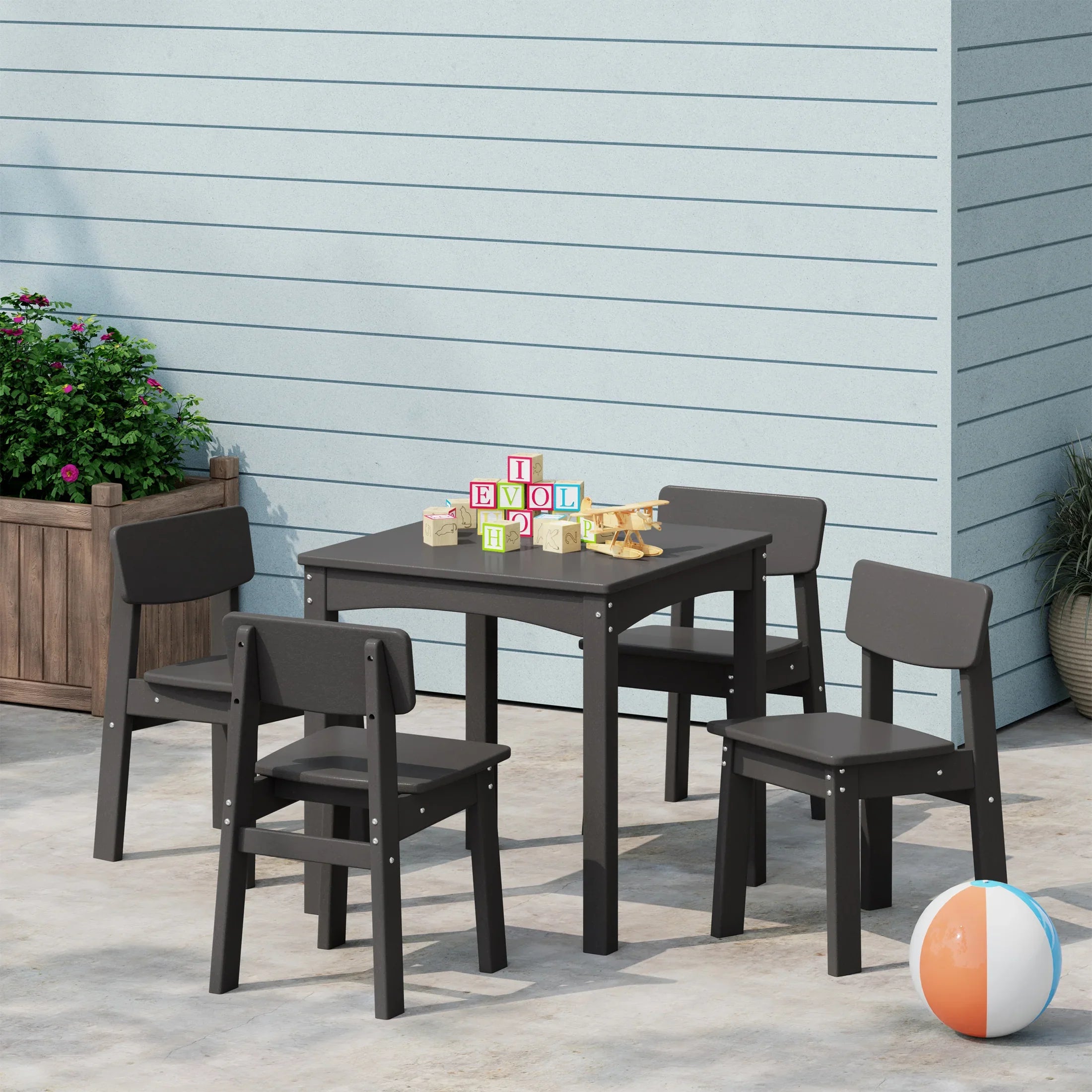 Playhouse Kids 5-Piece Modern HDPE Dining Table and Chairs Set