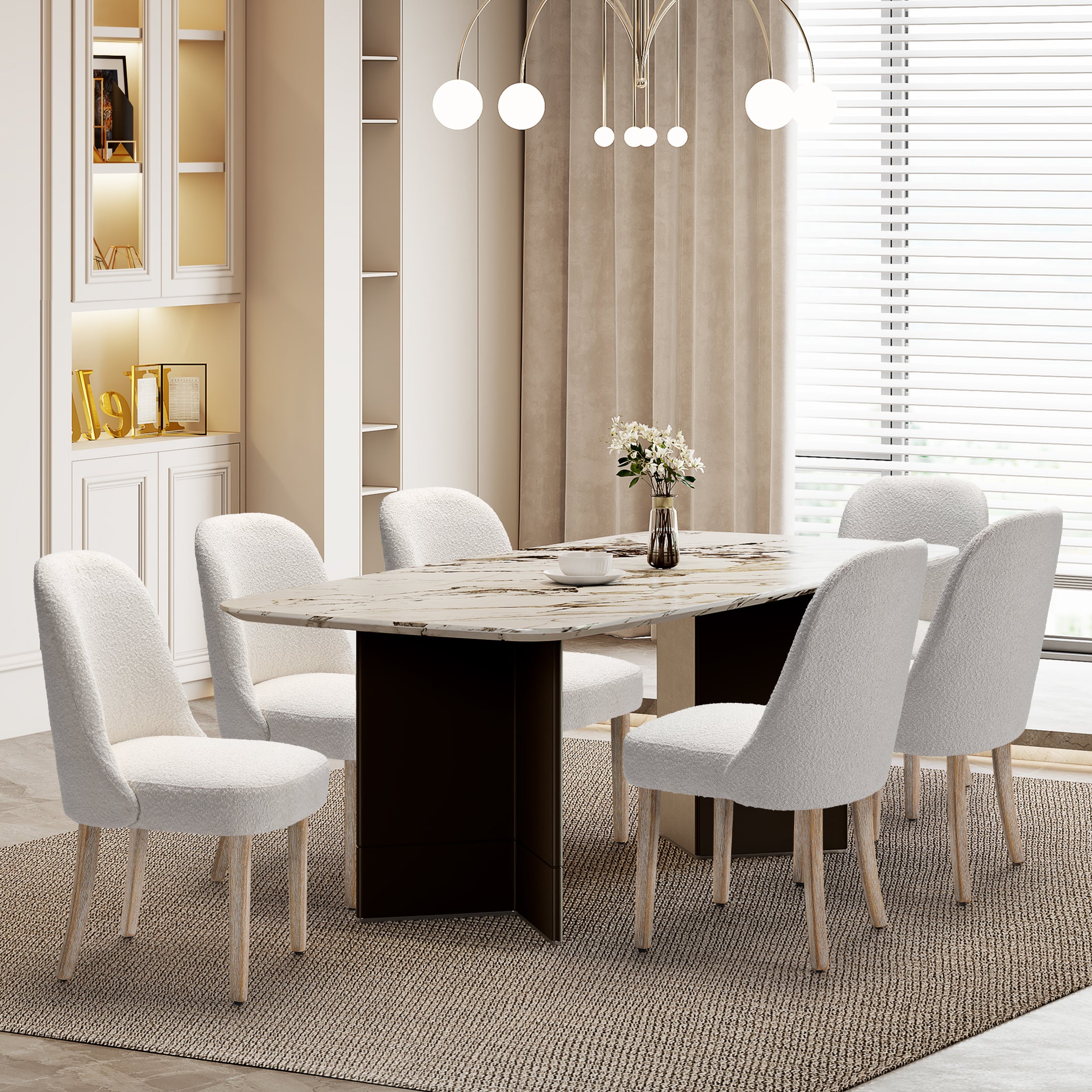 Amélie Mid-Century Modern Upholstered Boucle Dining Chair (Set of 6)
