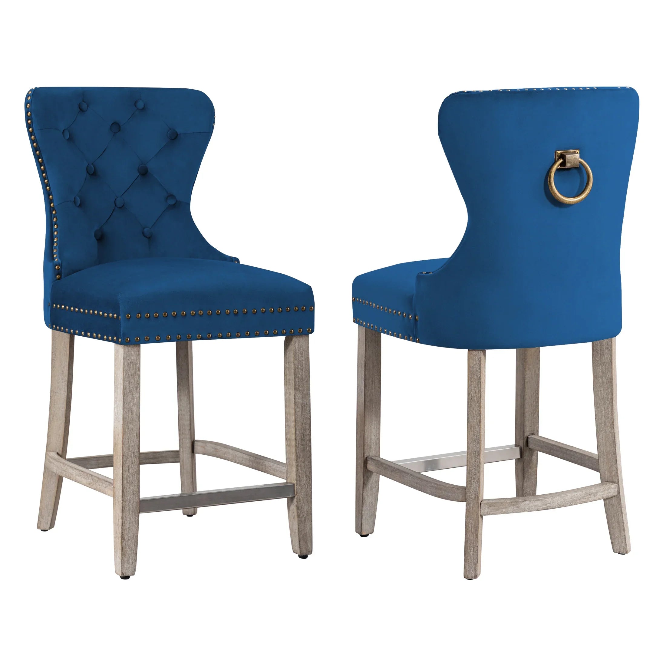 Hank 24" Tufted Velvet Counter Stool (Set of 2), Antique Gray