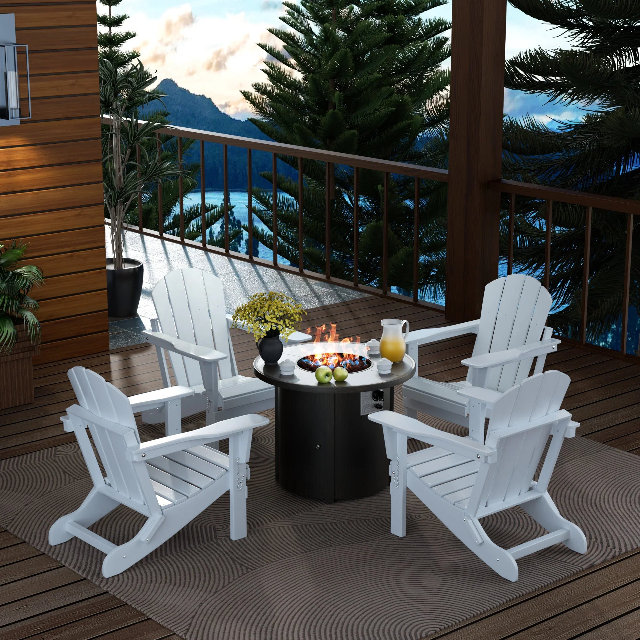 Paradise Malibu Outdoor Adirondack Folding Chair With Round Fire Pit Table