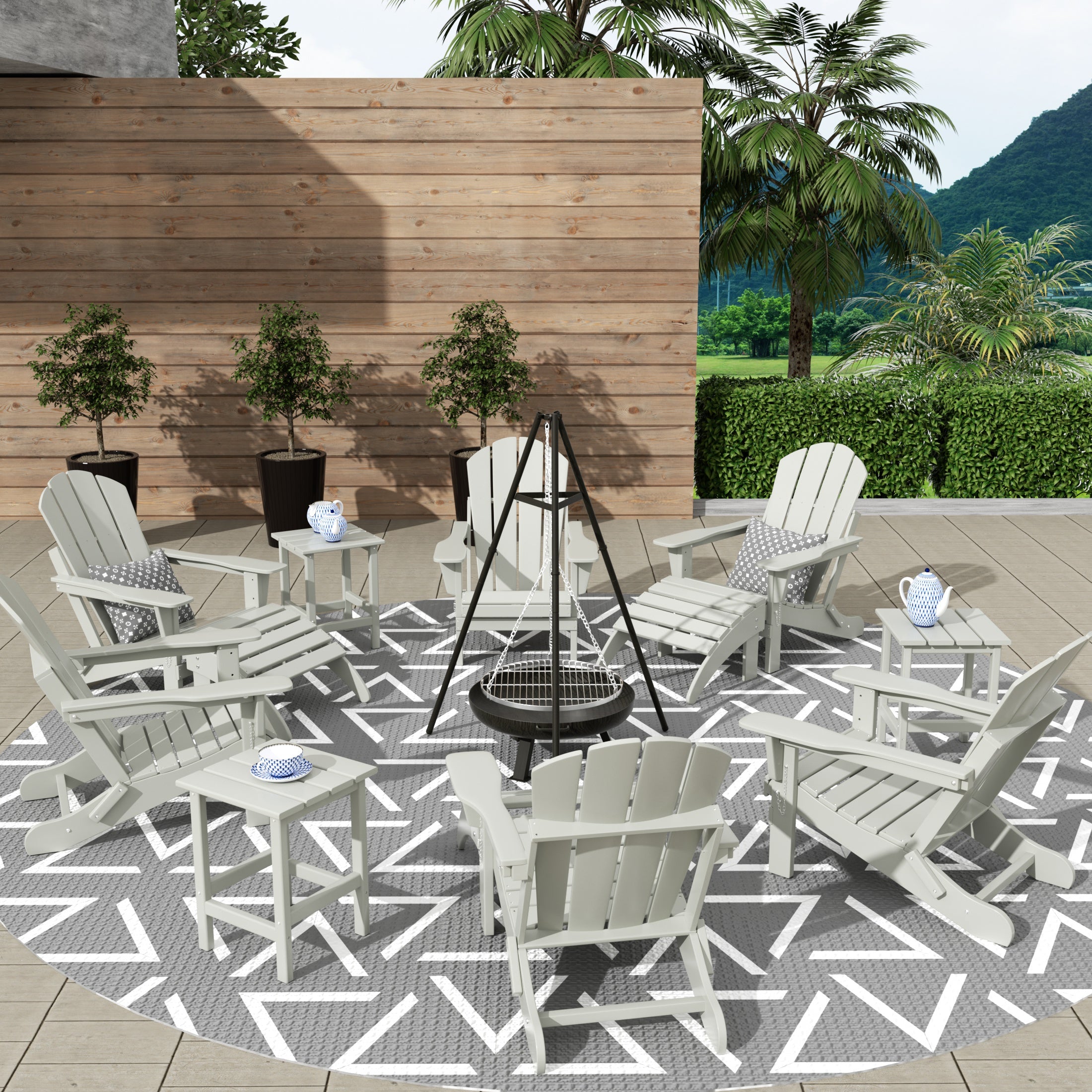 Paradise 12-Piece Outdoor Folding Poly Adirondack Chair With Ottoman And Side Table