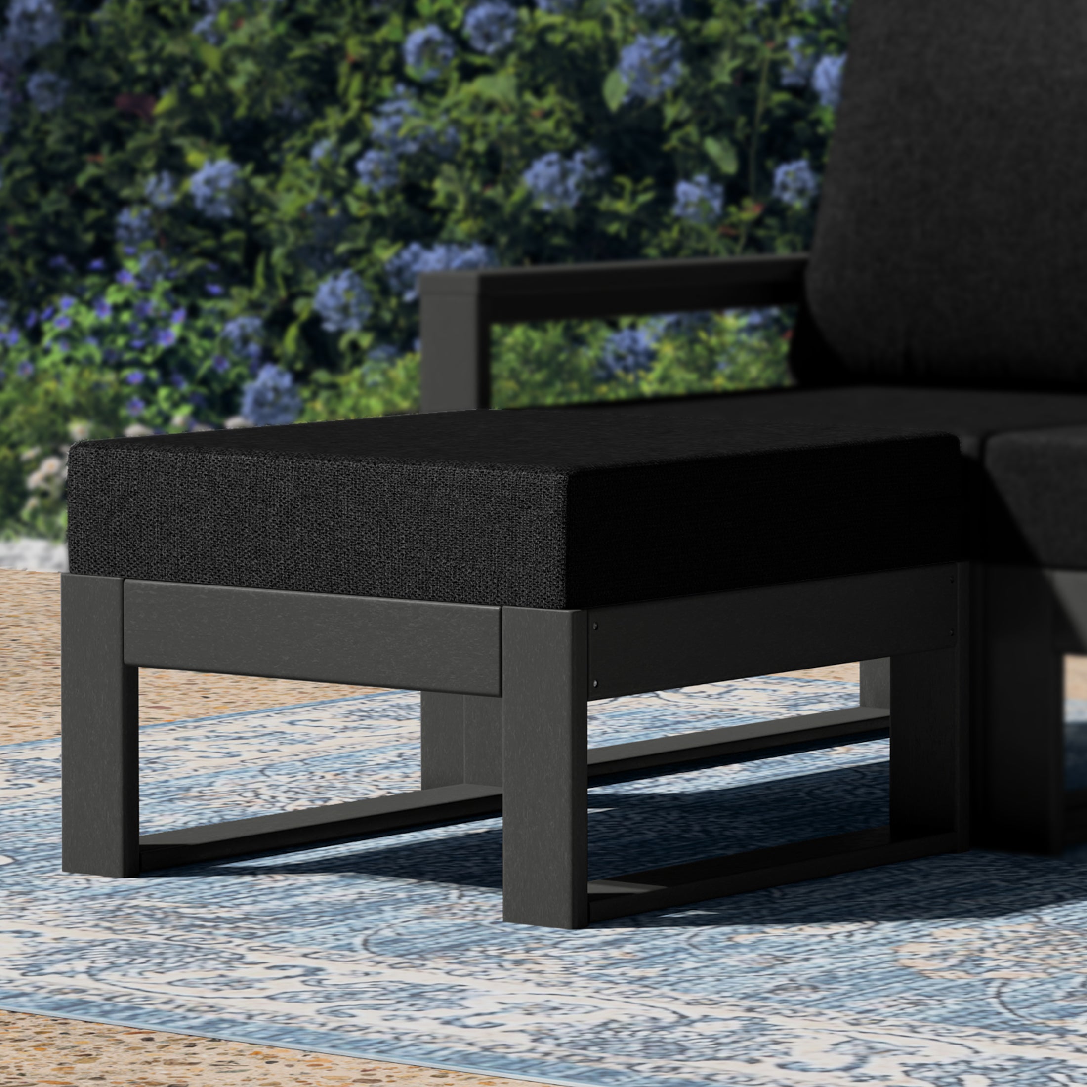 Rockaway Outdoor HDPE Patio Ottoman with Waterproof Olefin Cushions