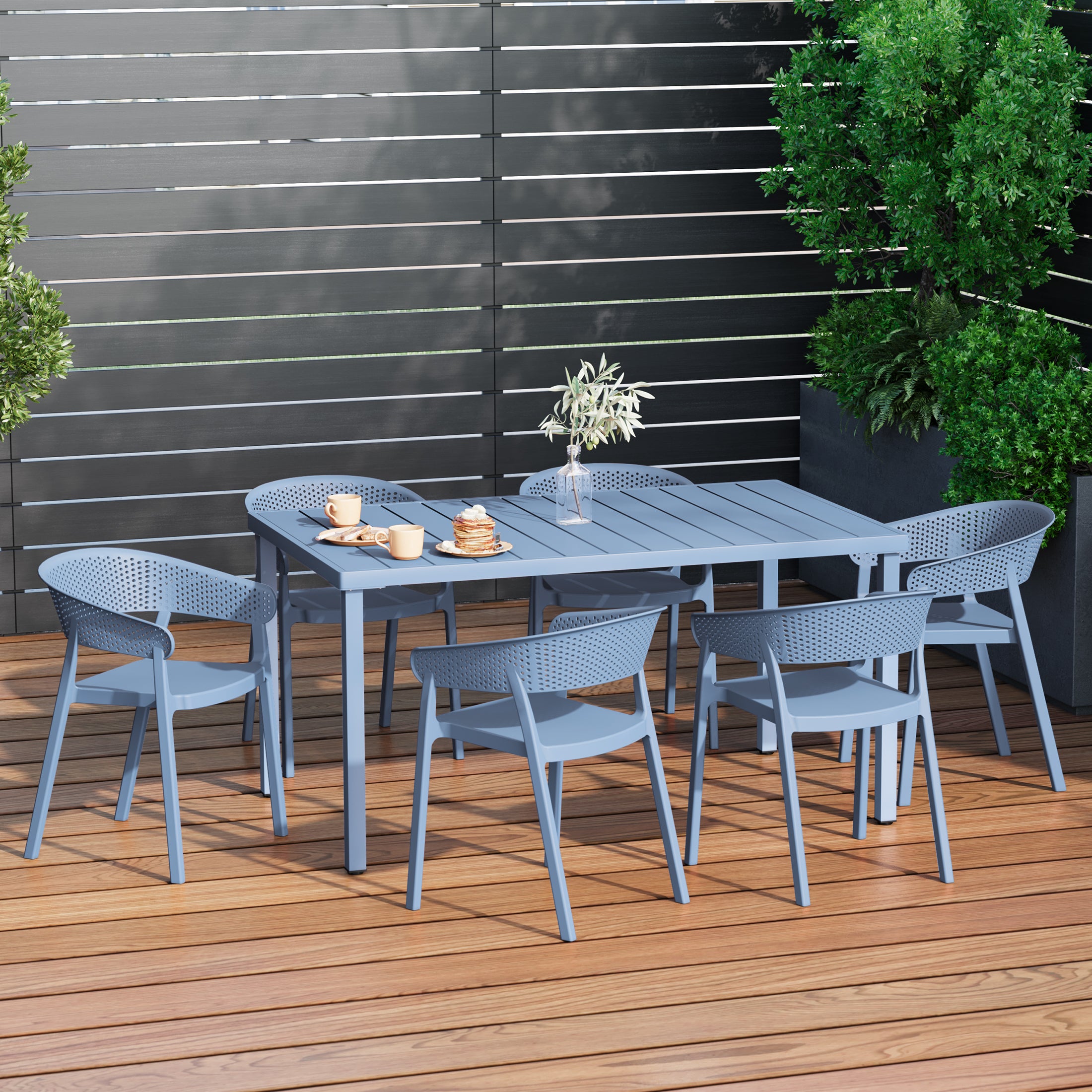 Sunshine 7-Piece Outdoor Metal Rectangle Patio Dining Table Set With Stackable Patio Dining Chairs