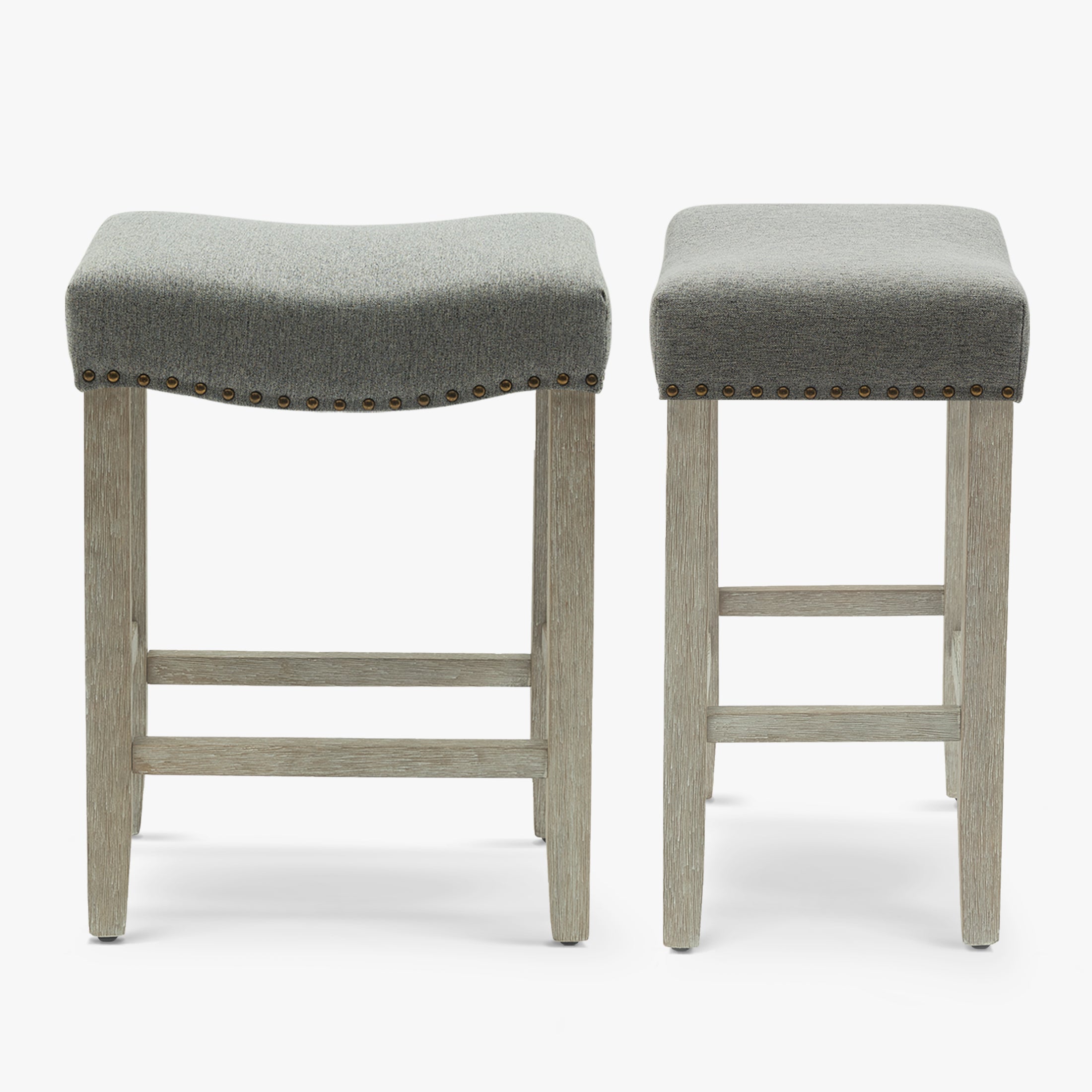 Bulmon 24" upholstered nail head bar counter stools with Gray color legs (2 piece set)